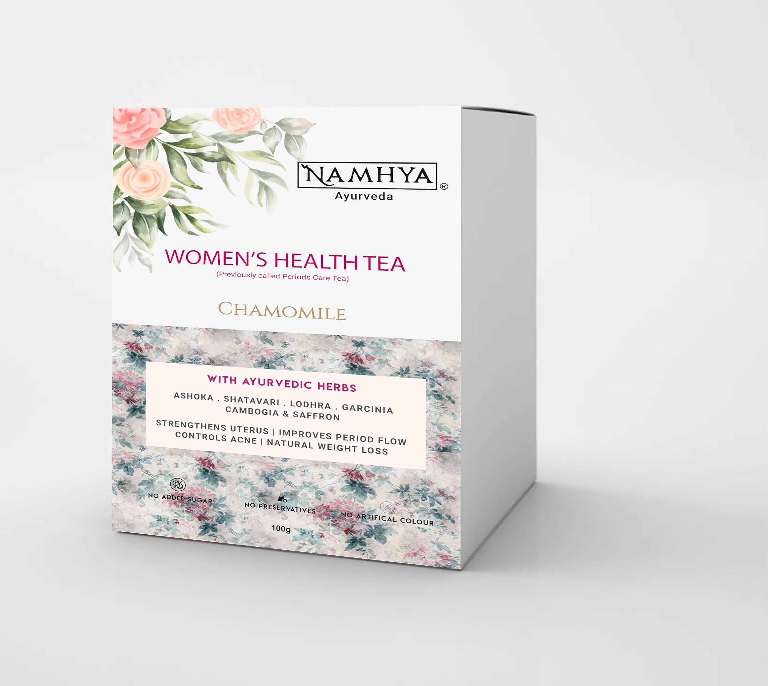 NamhyaAyurveda Women Health Tea with Shatavari, Ashoka & Ashwagandha - Supports Ease in PMS, PCOS, Hormonal Balance, Estrogen Regulation, Menstrual Health & Pain-Free Periods - 50 Serving- Chamomile