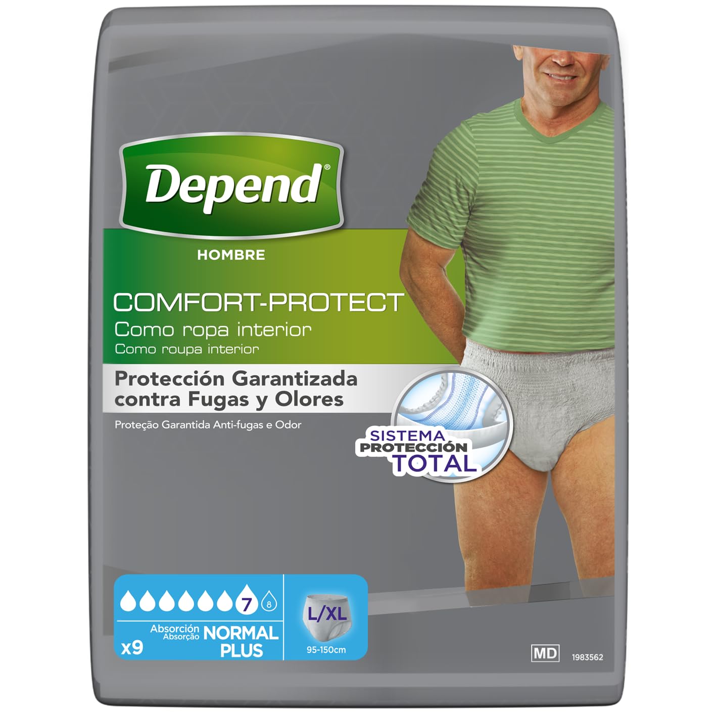 Depend Ropa interior absorbente Absorción Normal Talla L/XL Hombre - 54 unidades