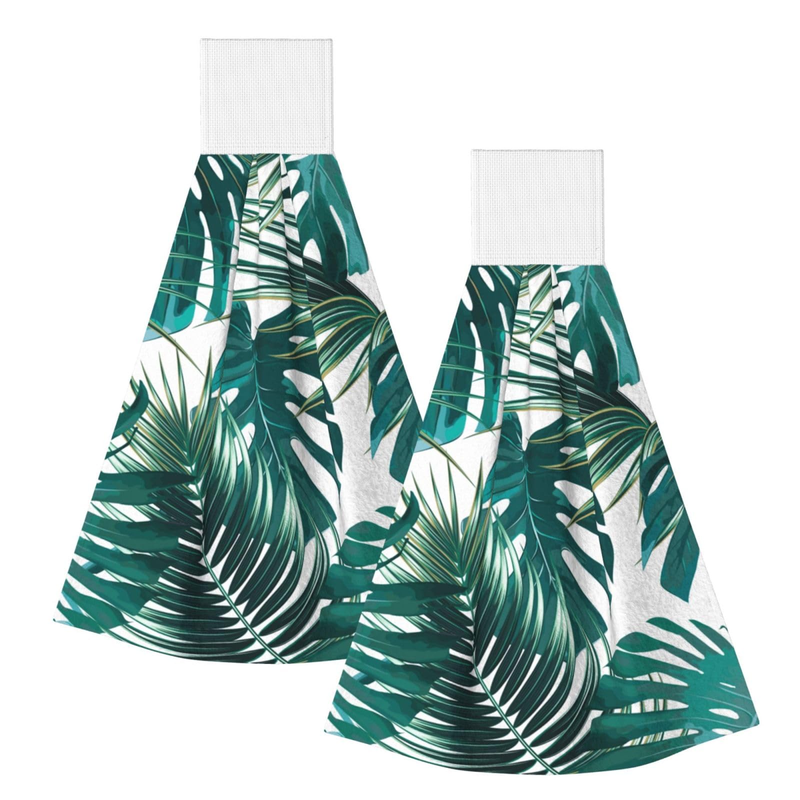 DOPKLNA Tropical Jungle Palm Leaf, 2 Pcs Hanging Coral Fiber Hand Towels for Bathroom, Absorbent Kitchen Towels