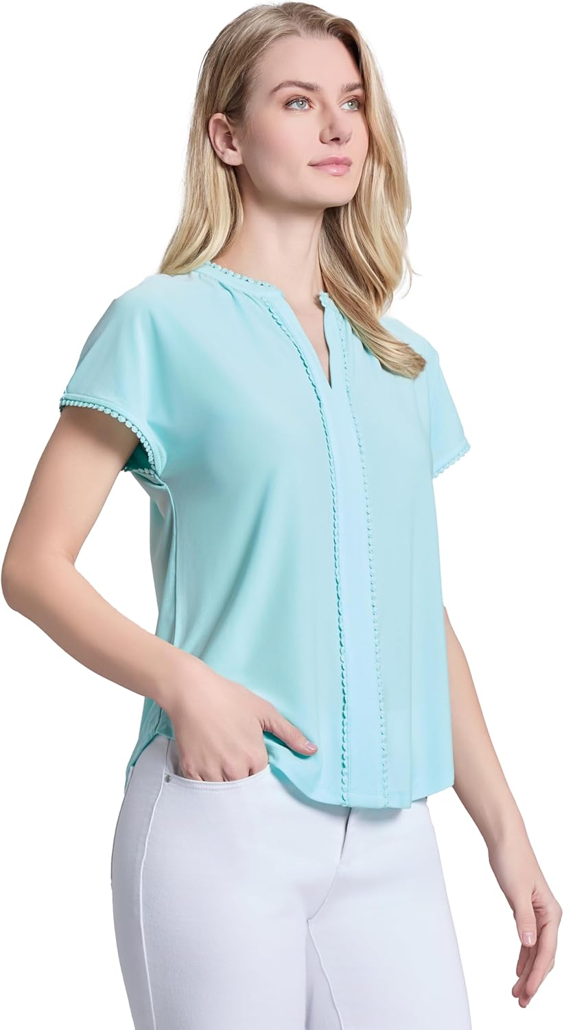 Jones New York Womens Split Nk Henley with Trim - Image 2