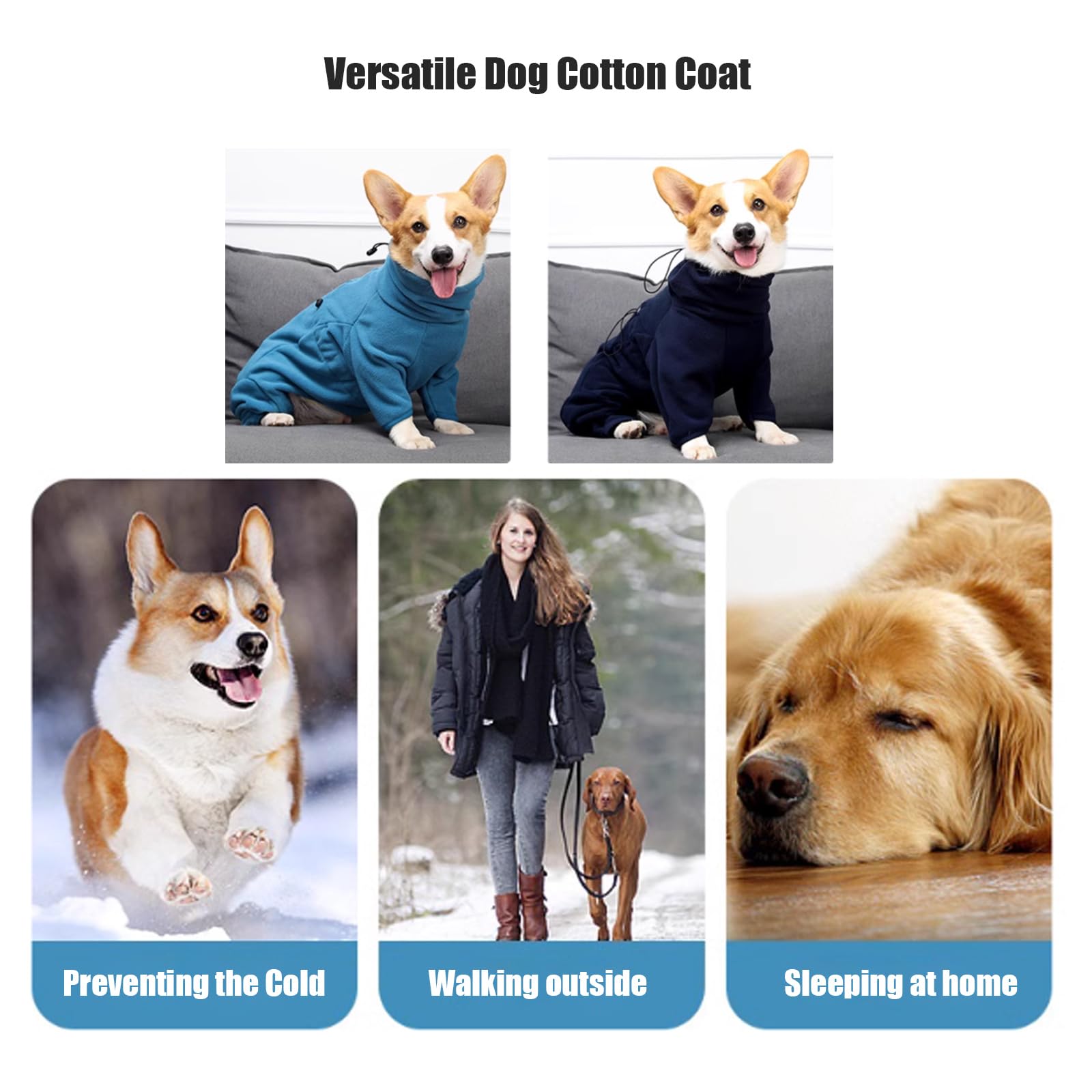 Abrigo De Invierno para Perro con Cremallera Trasera, Cuatro Patas Abrigo De Perro De Lana Caliente Chaqueta De Perro, A Prueba De Viento Chaqueta De Perro De Lana Polar,Dark Blue,XL