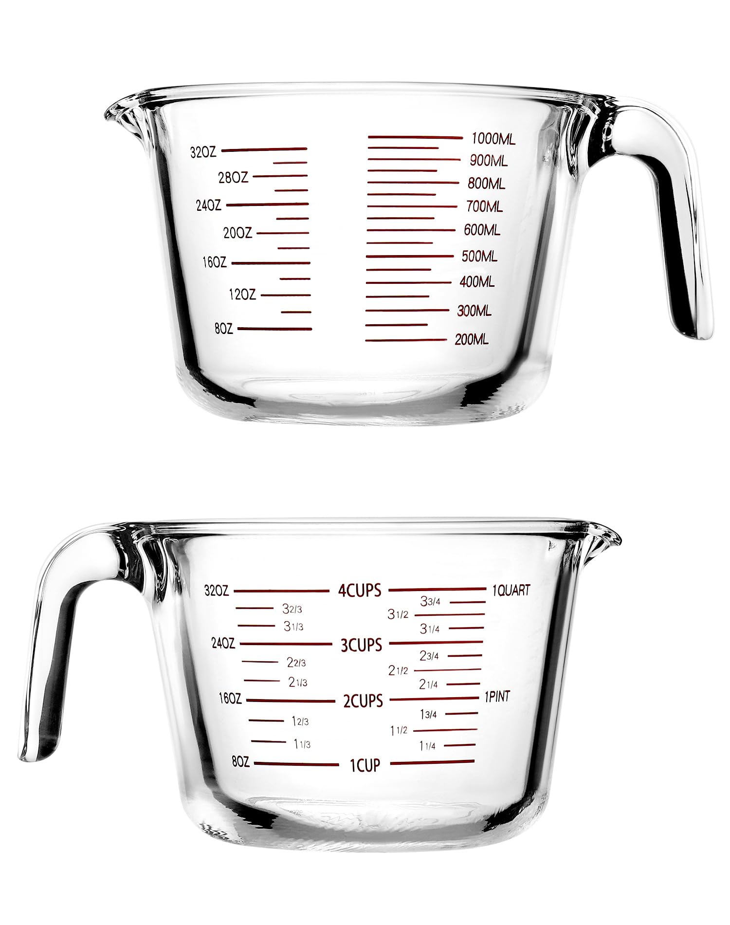 Verres Doseurs Praknu En Verre Borosilicaté - 1L Et 0,5L - Résistants Micro-ondes Et Lave-vaisselle