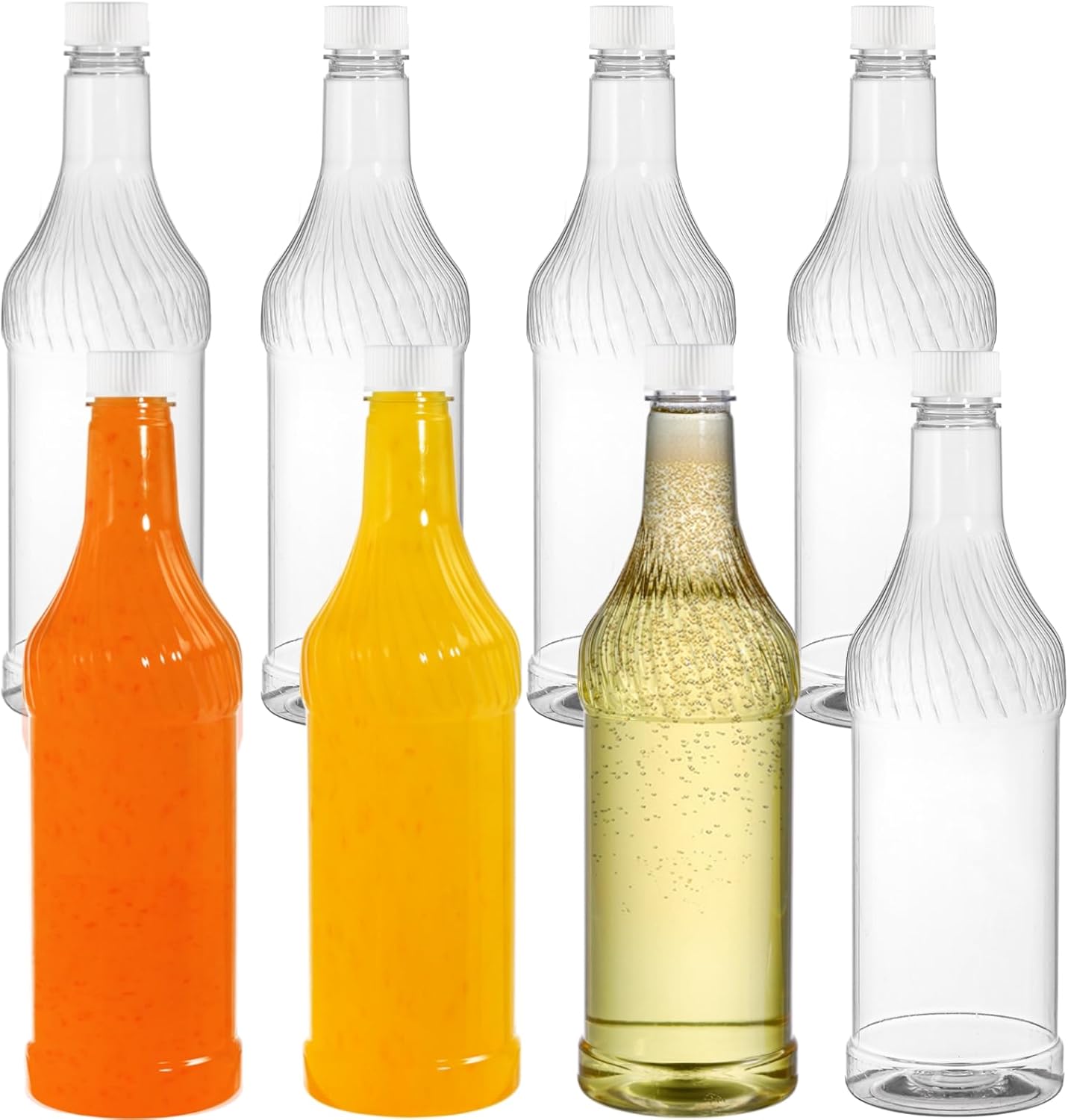 8 Pack 33 oz Plastic Soda Bottles with Caps, 1L Reusable Empty Clear PET Juice Container, Disposable Wine Bottles with White Lid for Drinking Beverage Water Liquor Beer Milk Smoothies