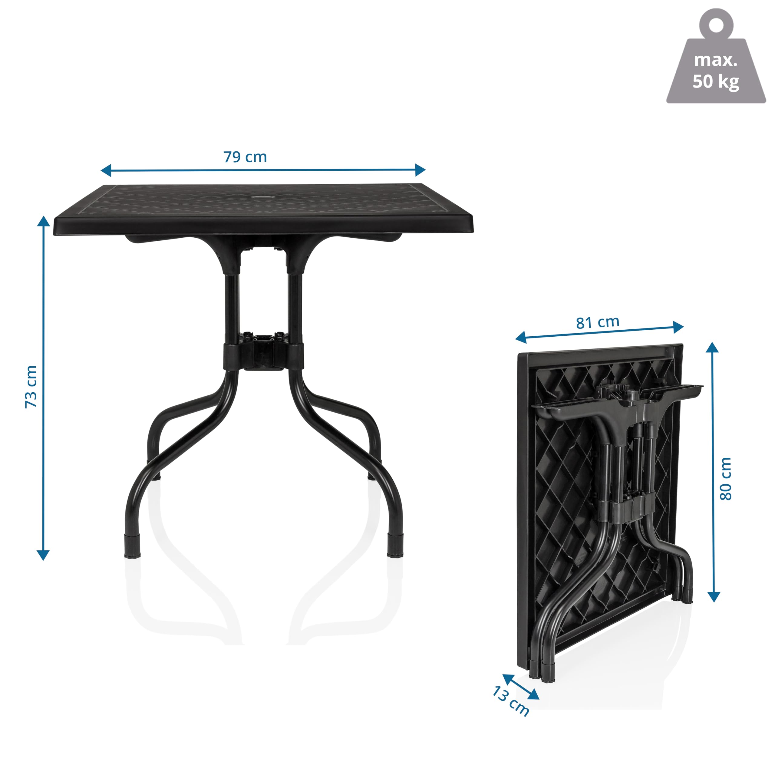 Outdoor Klapptisch TRAVANO T1 79x79 cm, Easy-Fold Klappsystem, Wetterfest, UV-beständig & Robust in Schwarz