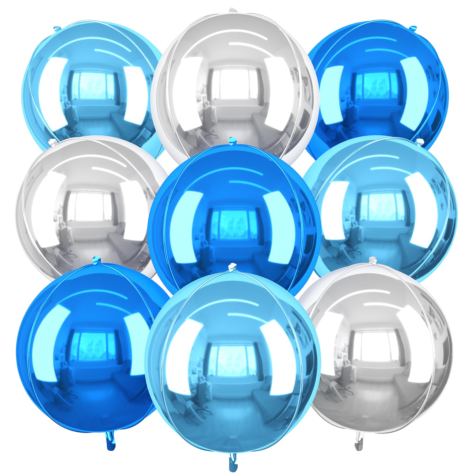 9 Pcs Blue Silver Round Foil Balloons,22 Inch Round Balloons