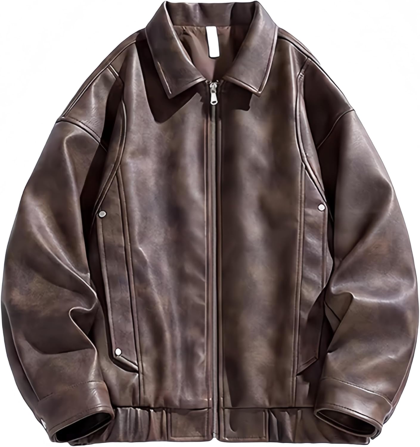 Men's Washed PU Jacket For Spring Men's Trend Bomber Jackets Faux Leather Coat Vintage Classic Coats Oversize Outerwear