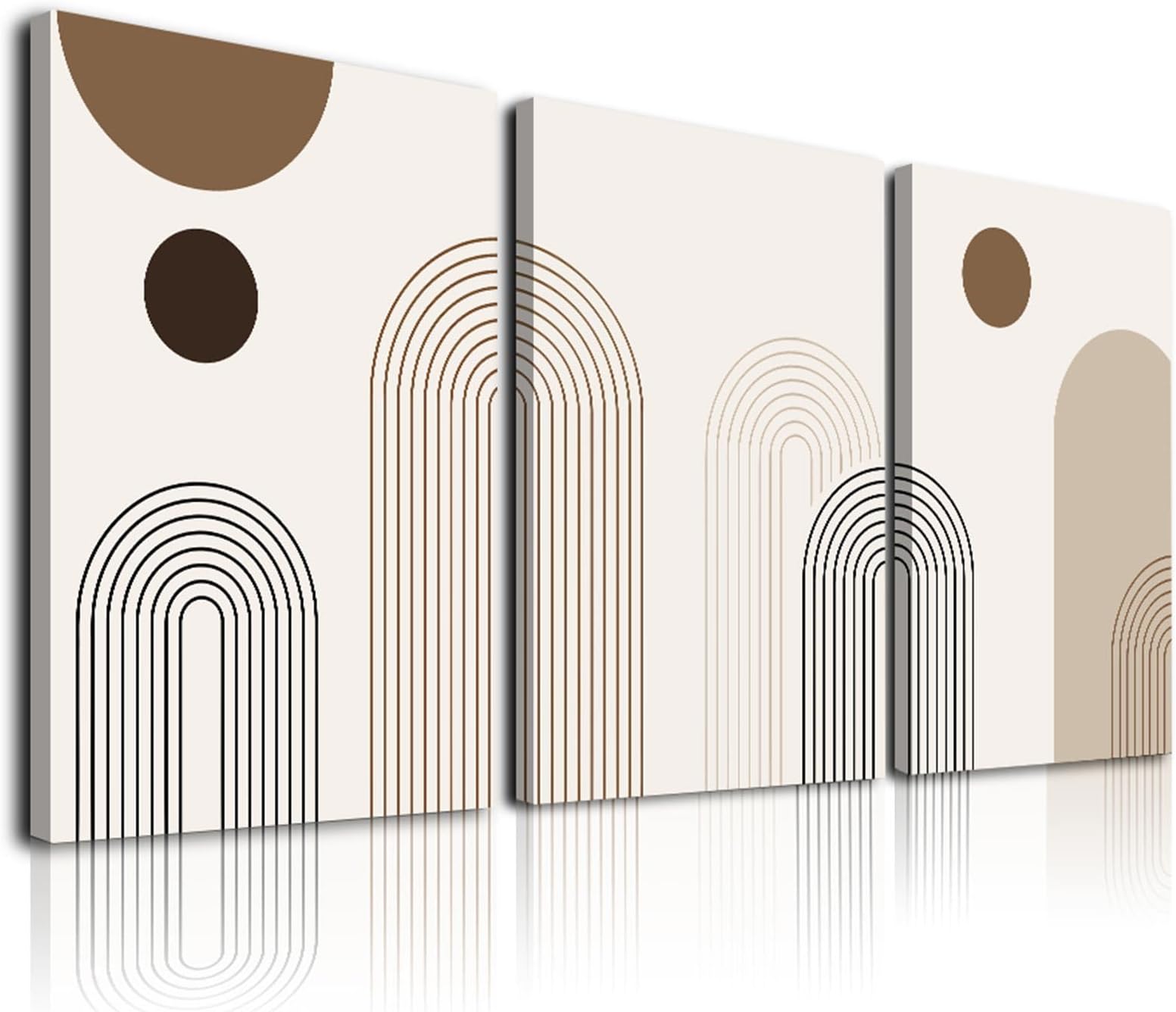 Abstract Boho Wall Art Set of 3, Mid-Century Modern Wall Prints, Framed Canvas Wall Art for Living Room, Minimalist Neutral Beige Brown Geometry Artwork Paintings, Modern Boho Room Decor Ready To Hang