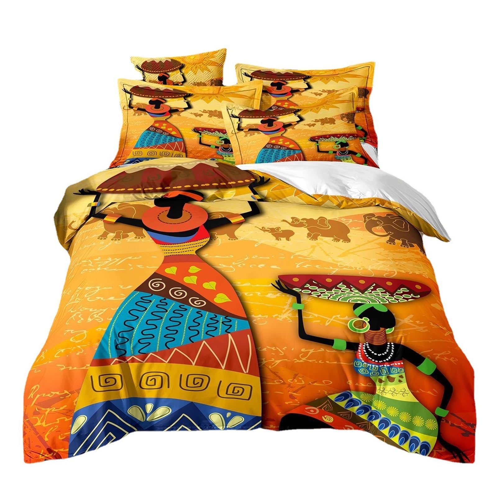 ZYWMZJ Woman Queen Size Bedding Set Ethnic African Tribal Duvet Set and 2 Pillowcases(King(220x240cm))