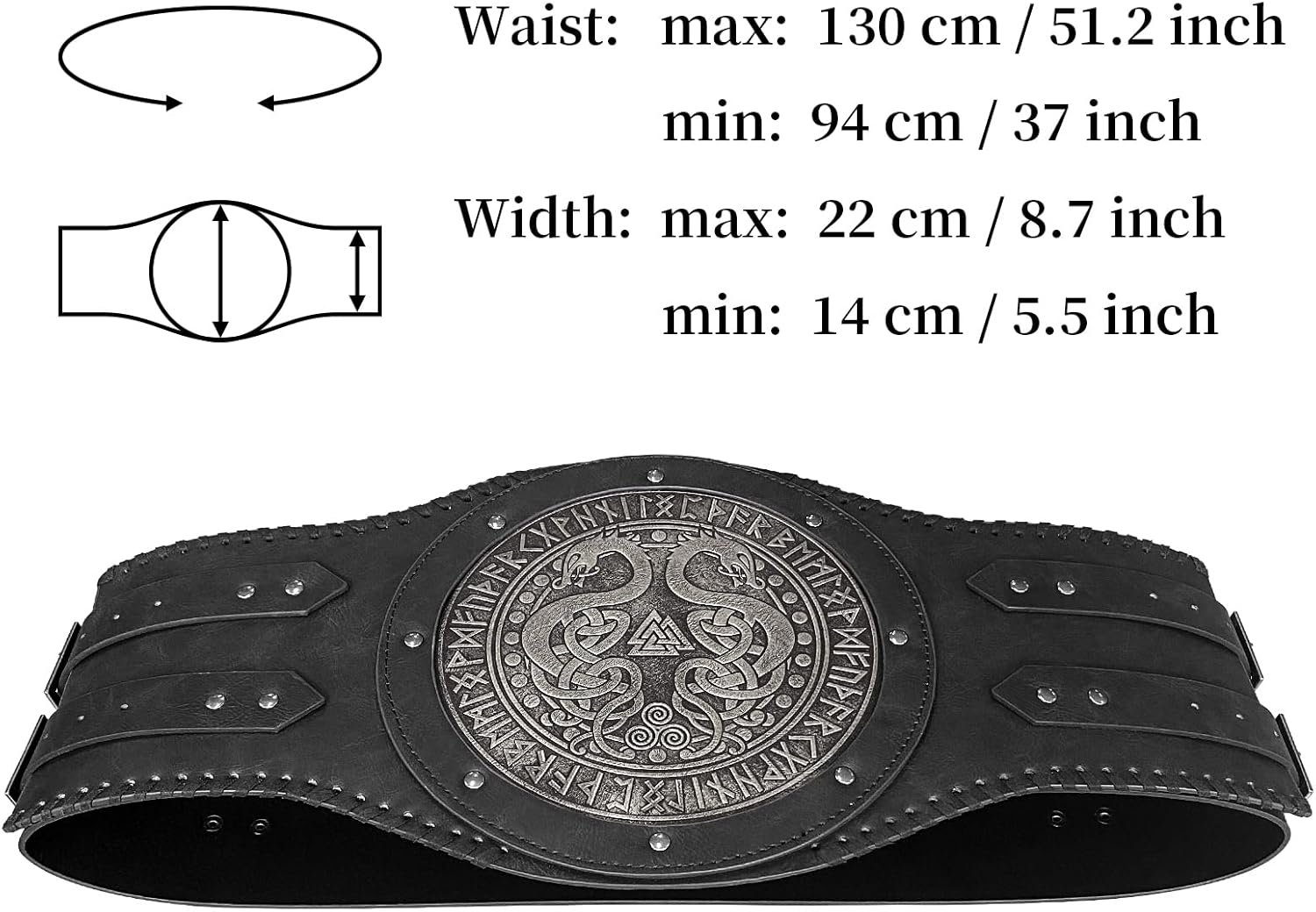 HiiFeuer Viking Embossed Double Dragon Waist Armor, Vintage Norse Faux Leather Wide Belt, Medieval Mercenary Corset Belt - Image 6