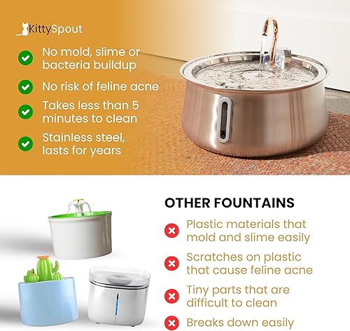 Miniatura 6 de Fuente de agua para gatos KittySpout de acero inoxidable, fuente de agua potable automática, tazón de agua silencioso y circulante, apto para