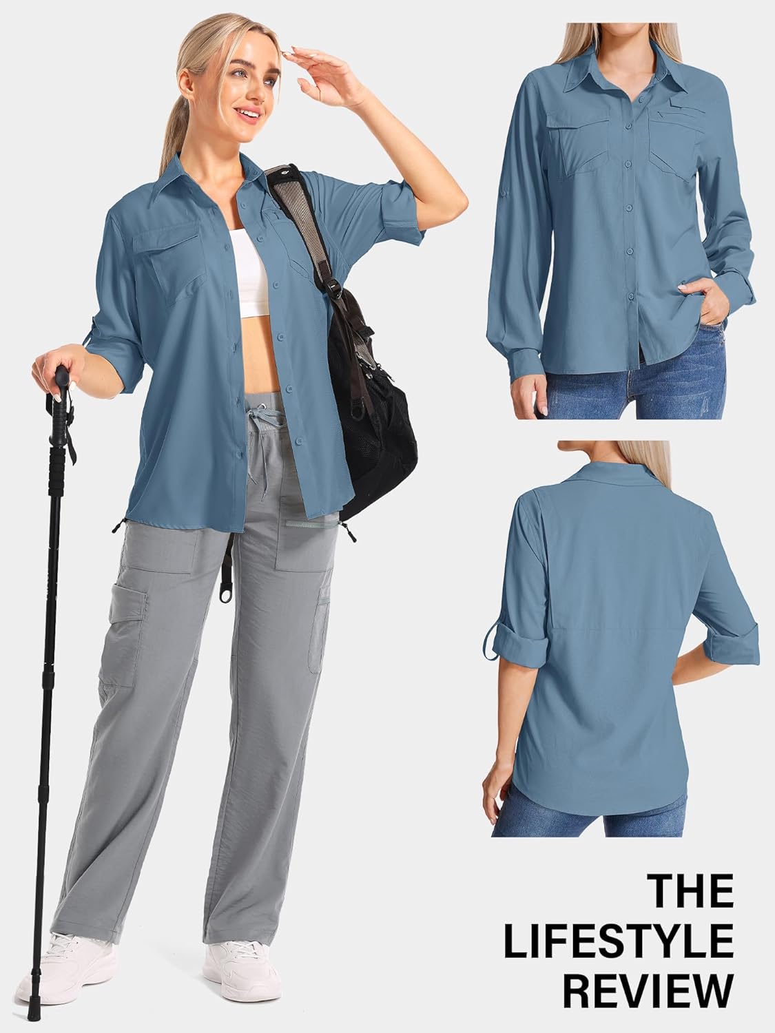 Women's UPF 50 Long Sleeve UV Sun Protection Shirts Hiking Safari Fishing Travel Shirts - Image 8
