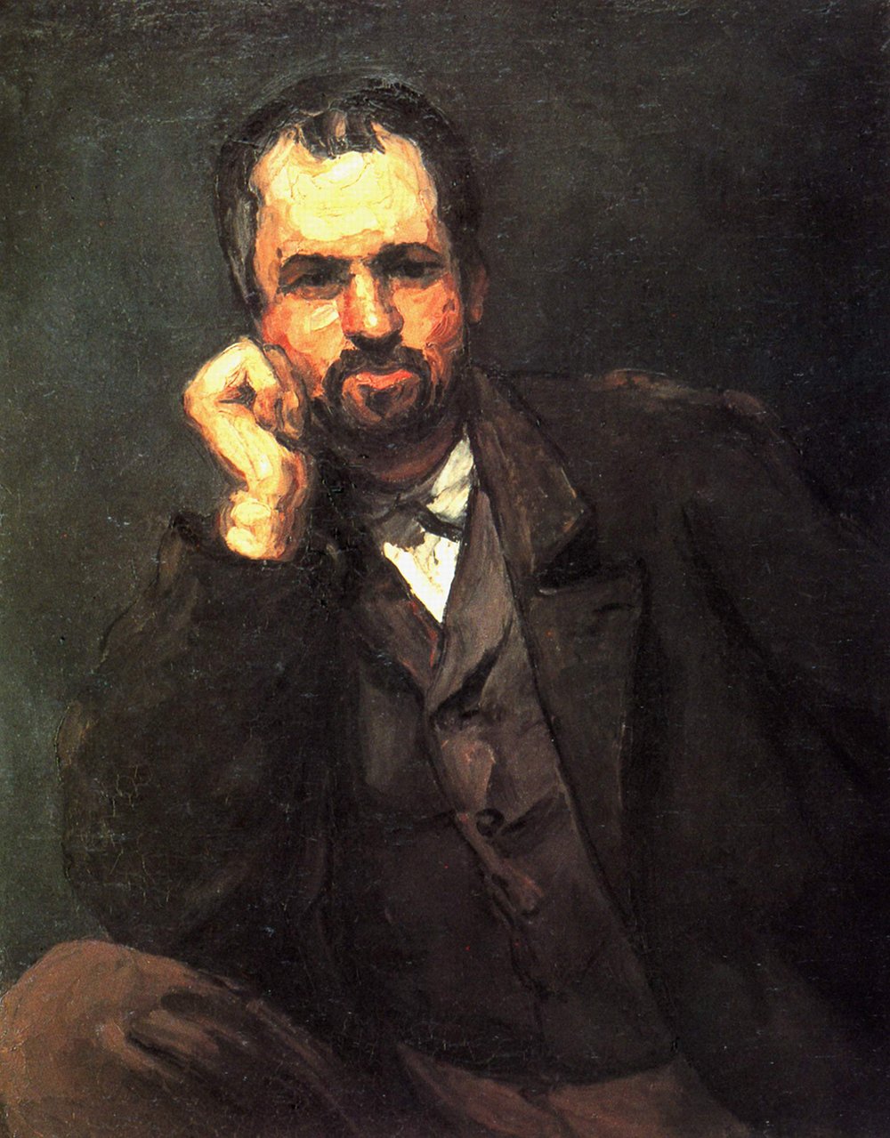 Tableau Paul Cézanne Leaning Portrait en cadre marron semi-brillant