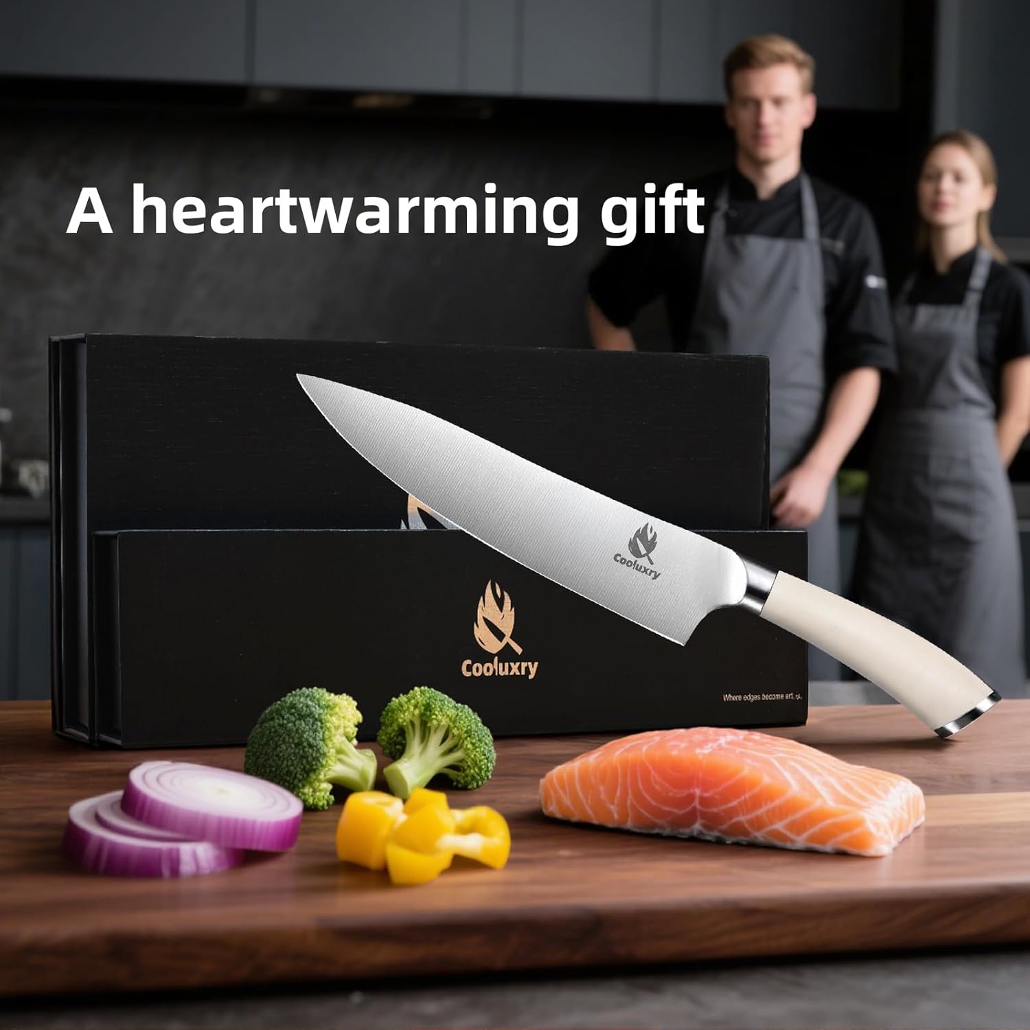 Professional White Chef Knife - 8 Inch High Carbon Stainless Steel Kitchen Knife with Ergonomic White Handle for Precise Cutting - Image 7