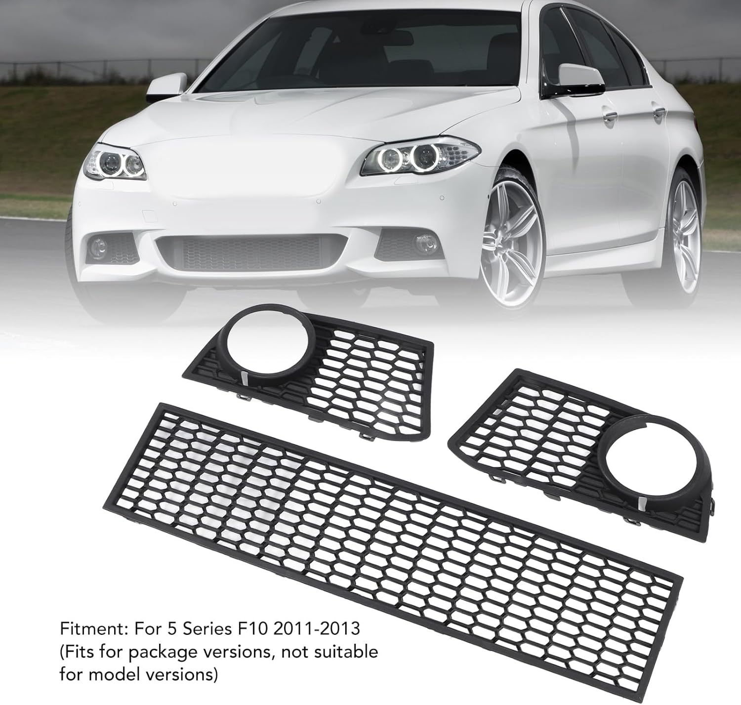 Car Fog Light Bezel Trims Set,51117906198 Front Bumper Lower Grille and Fog Lamp Bezel Grille for 5 Series F10 2011 to 2013