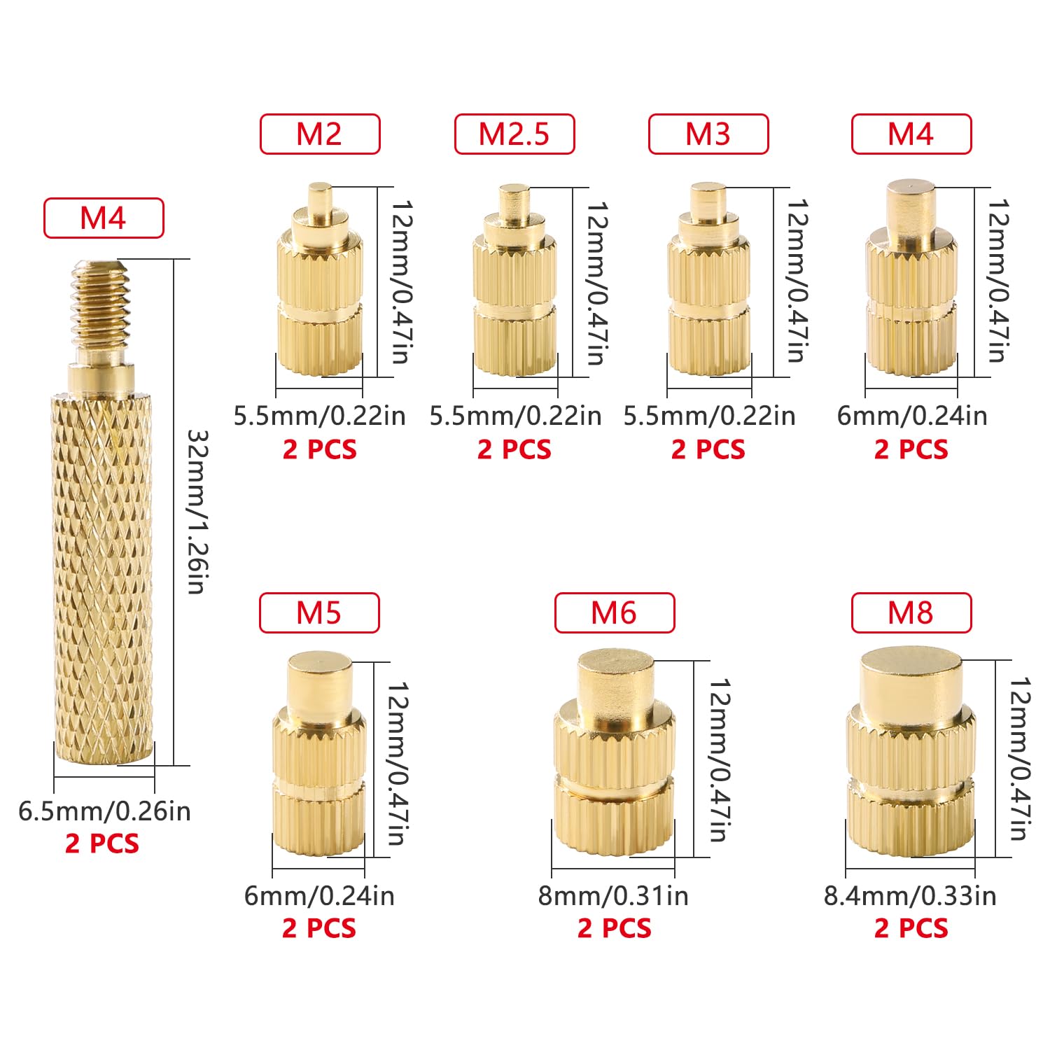 YIXISI 16 PCS M2 M2.5 M3 M4 M5 M6 M8 Heat Set Insert Tool Kit, Hot Mel-t Nut Embedded Insertion Tip, Melting Aid Tips - Image 2