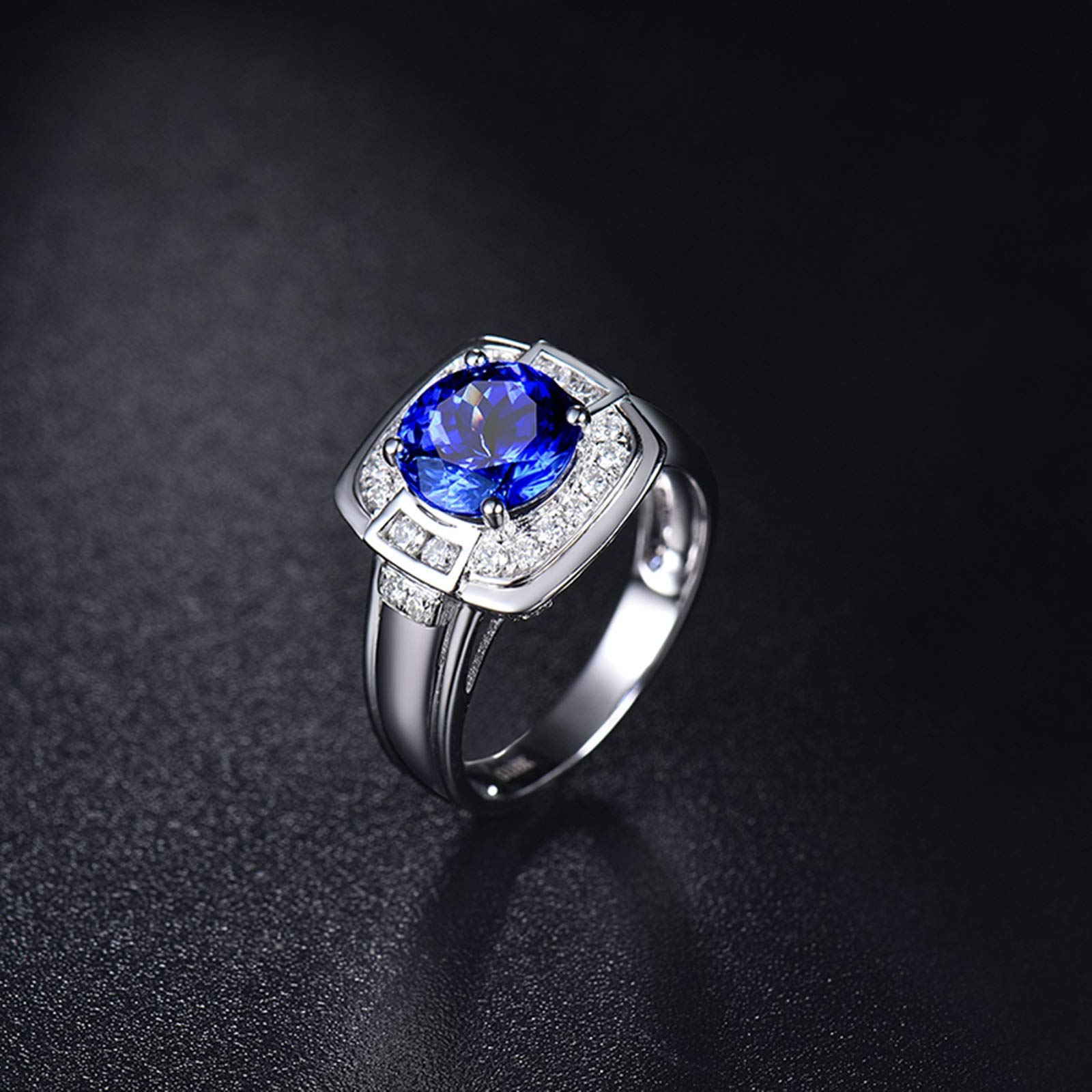 Obrączka męska z białego złota 18K (750), 2,5 ct, tanzanit, ozdobny pierścionek z diamentami na Dzień Ojca, rozmiar 45 (14,3)-70 (22,3)