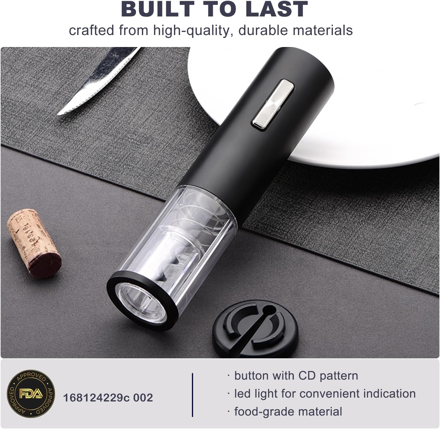 COKUNST USB Rechargeable Electric Wine Bottle Opener with Foil Cutter