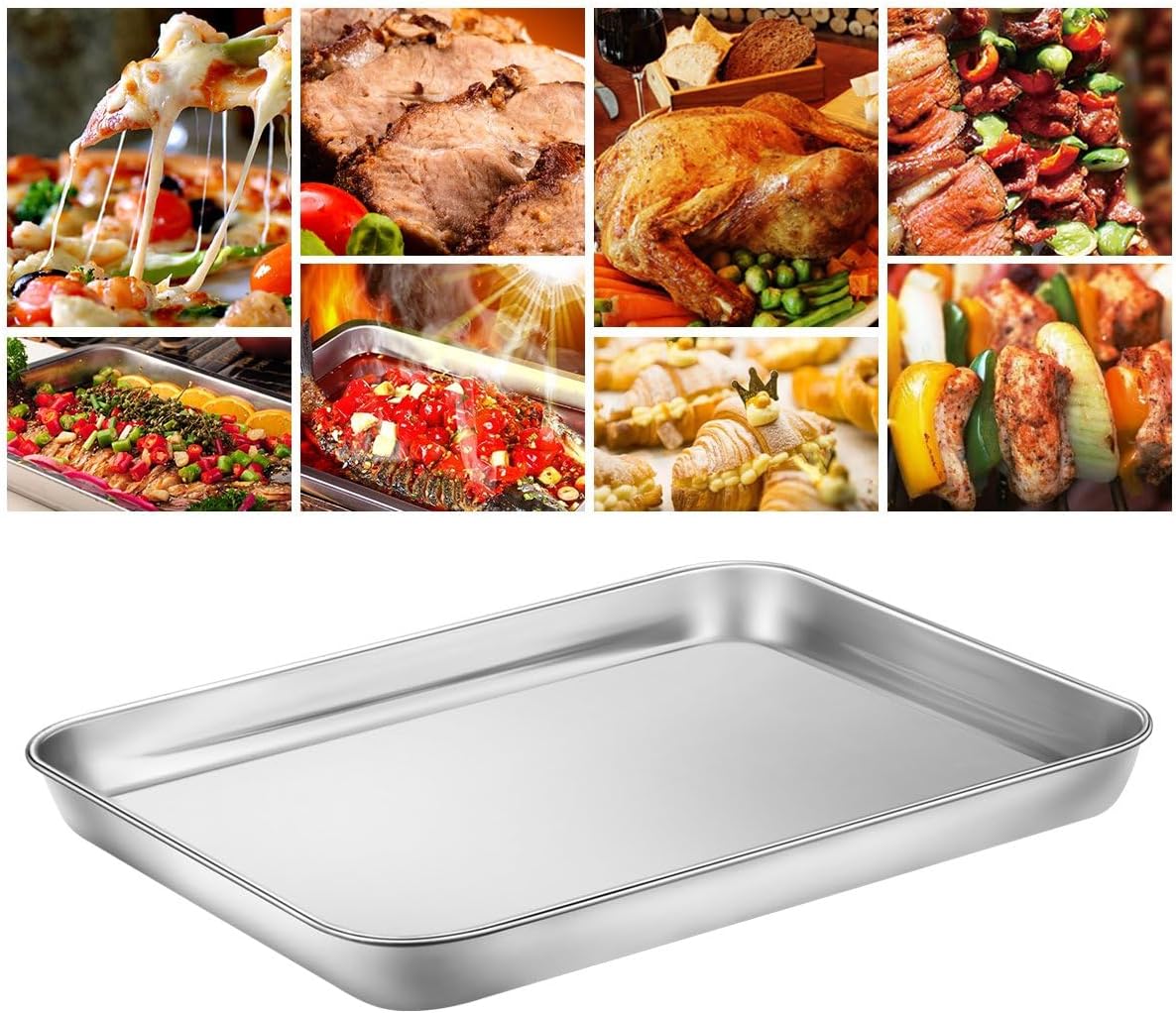 Baking & Cookie Sheets Set of 4, Yododo Stainless Steel Compact Toaster Oven Pan Tray Ovenware Professional, Size 10.23 x 8.26 x 1 inch, Heavy Duty, Deep Edge, Superior Mirror Finish, Dishwasher Safe - Image 5