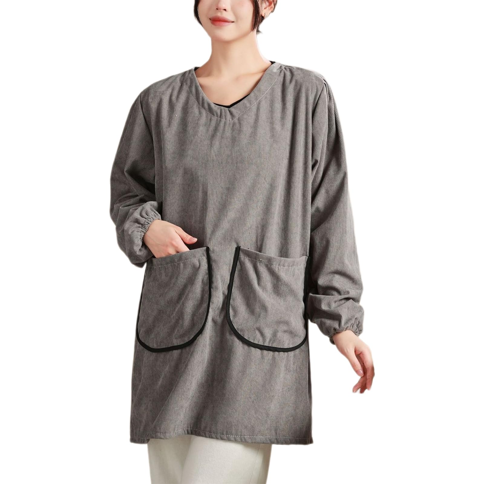 Cbbeonrn Women's Grey Apron Long Sleeve Apron For Cooking, Gardening, Painting, Baking & Housework ,One Size