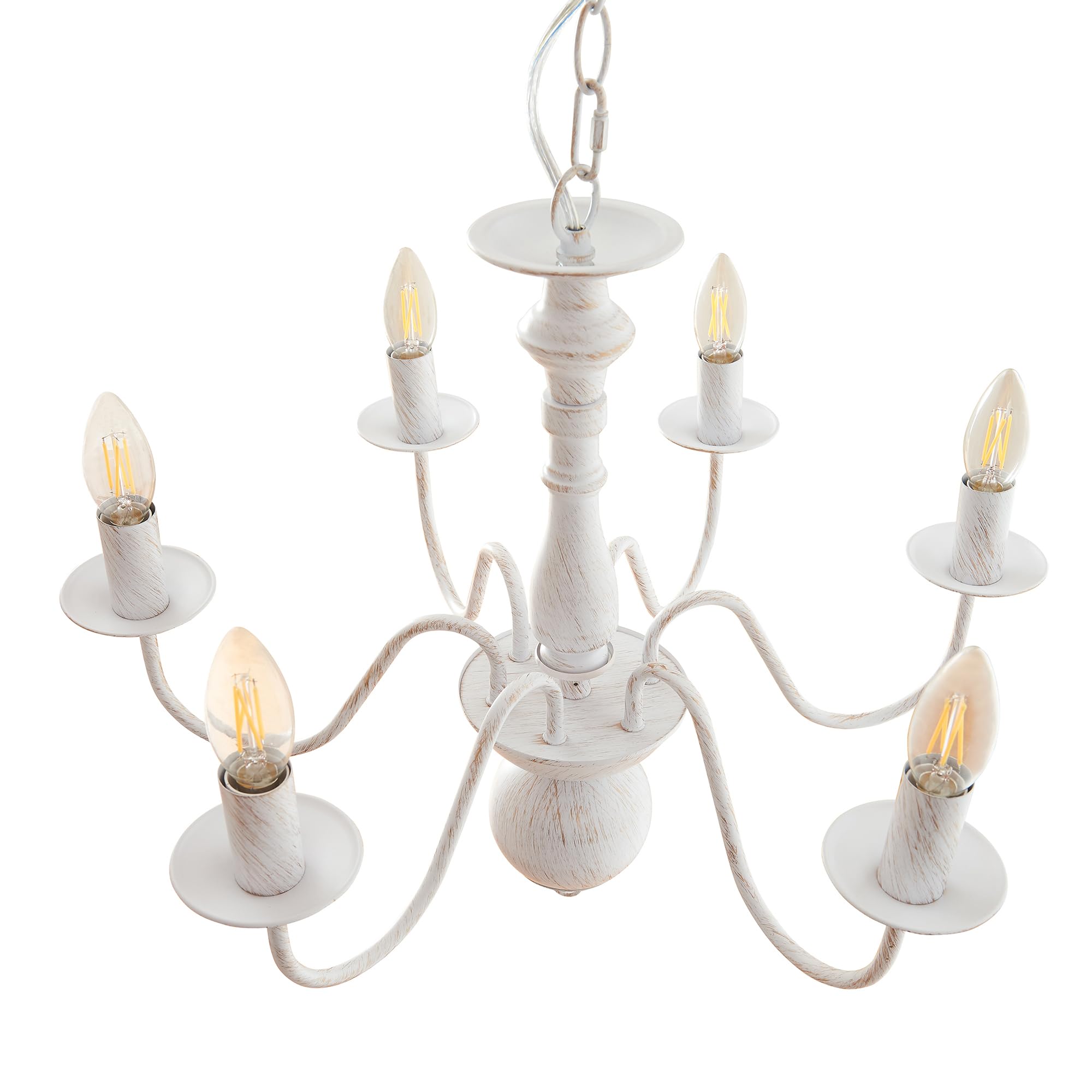 lux.pro Lampadario a Sospensione Vintage Bianco in Metallo Lampada da Soffitto con 6 Bracci Curvi per Lampadine E14 Stile Shabby Chic Rustico Elegante