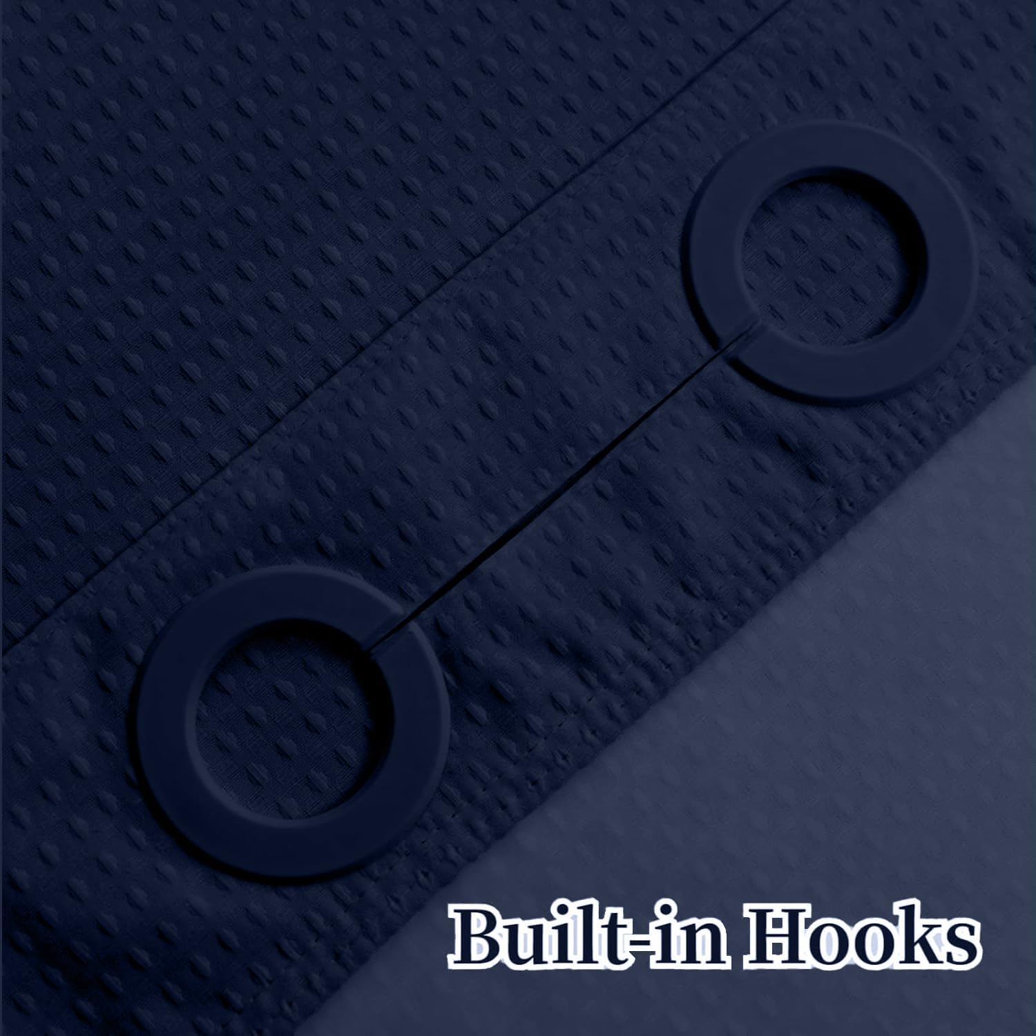 No Hooks Required Waffle Weave Shower Curtain with Snap in Liner-Hotel Grade Waterproof & Mesh Top Window Spa Like Bath Curtain Machine Washable Heavy Duty 71Wx74L(Navy Blue)