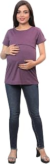 Mama & Bebe Women's Cotton Maternity Nursing Tshirts | Easy Breastfeeding with Hidden Zipper | Pre and Post Pregnancy Soft... Price In India
