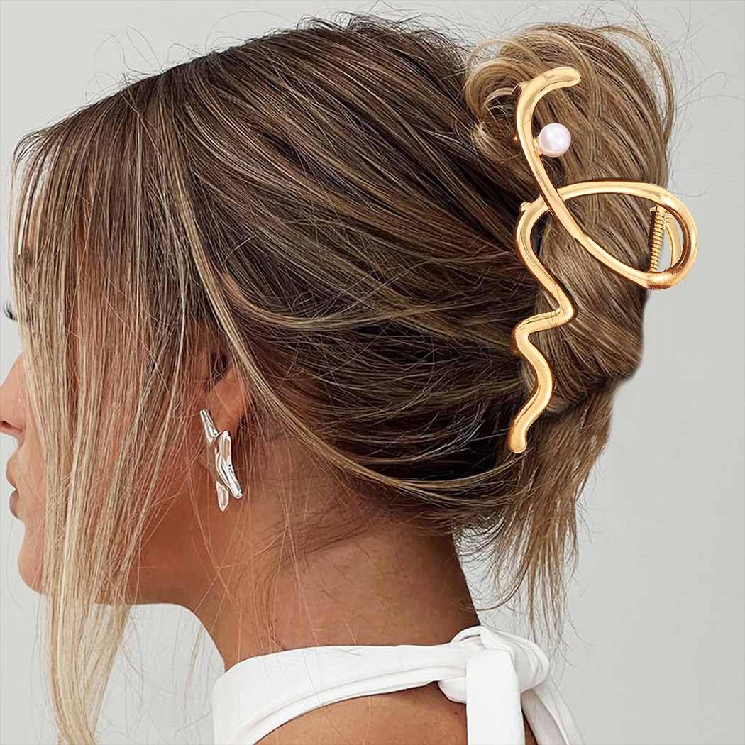 Reaky Hair Claw Clips Gold Metal Hair Clips Fancy Hair Claws Hair Accessories for Women 2 Pieces, Gold, Silver, 1 count (Pack of 2) - Image 3