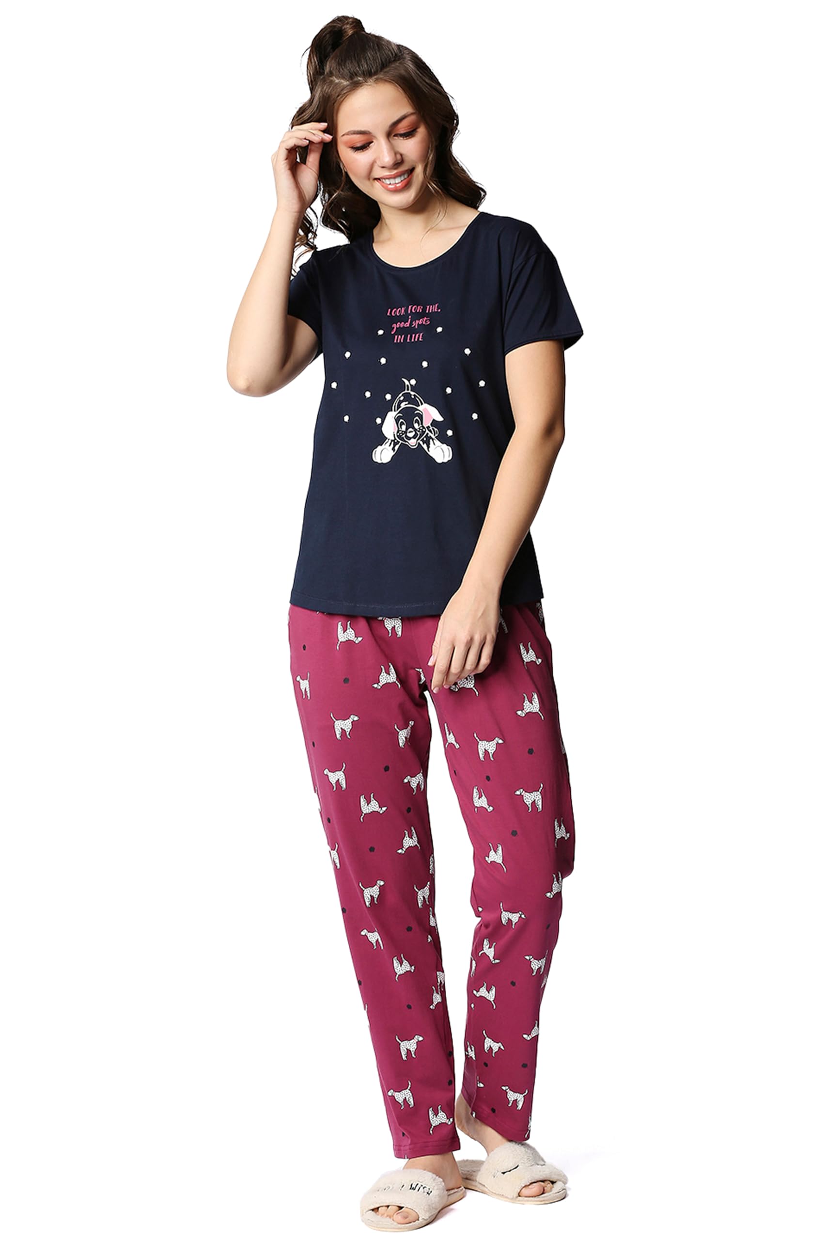 Night Suit for Womens Puppy Printed Cotton Night Dress of Top and Pajama Set 9312-image-32