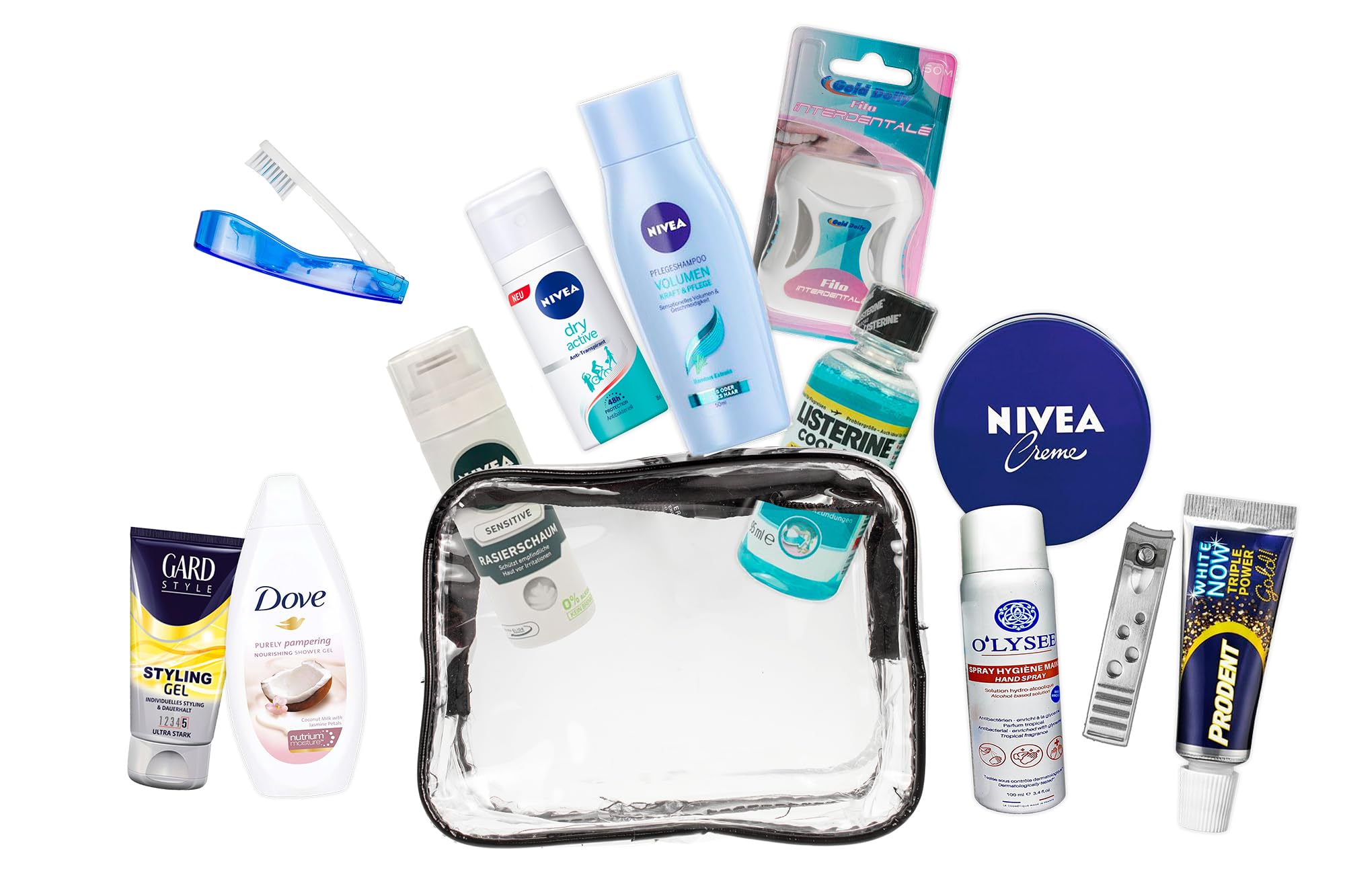 Reise-Essentials-Kit Kosmetikkoffer PVC Handgepäck Urlaub Geschäftsreisen Körperpflege
