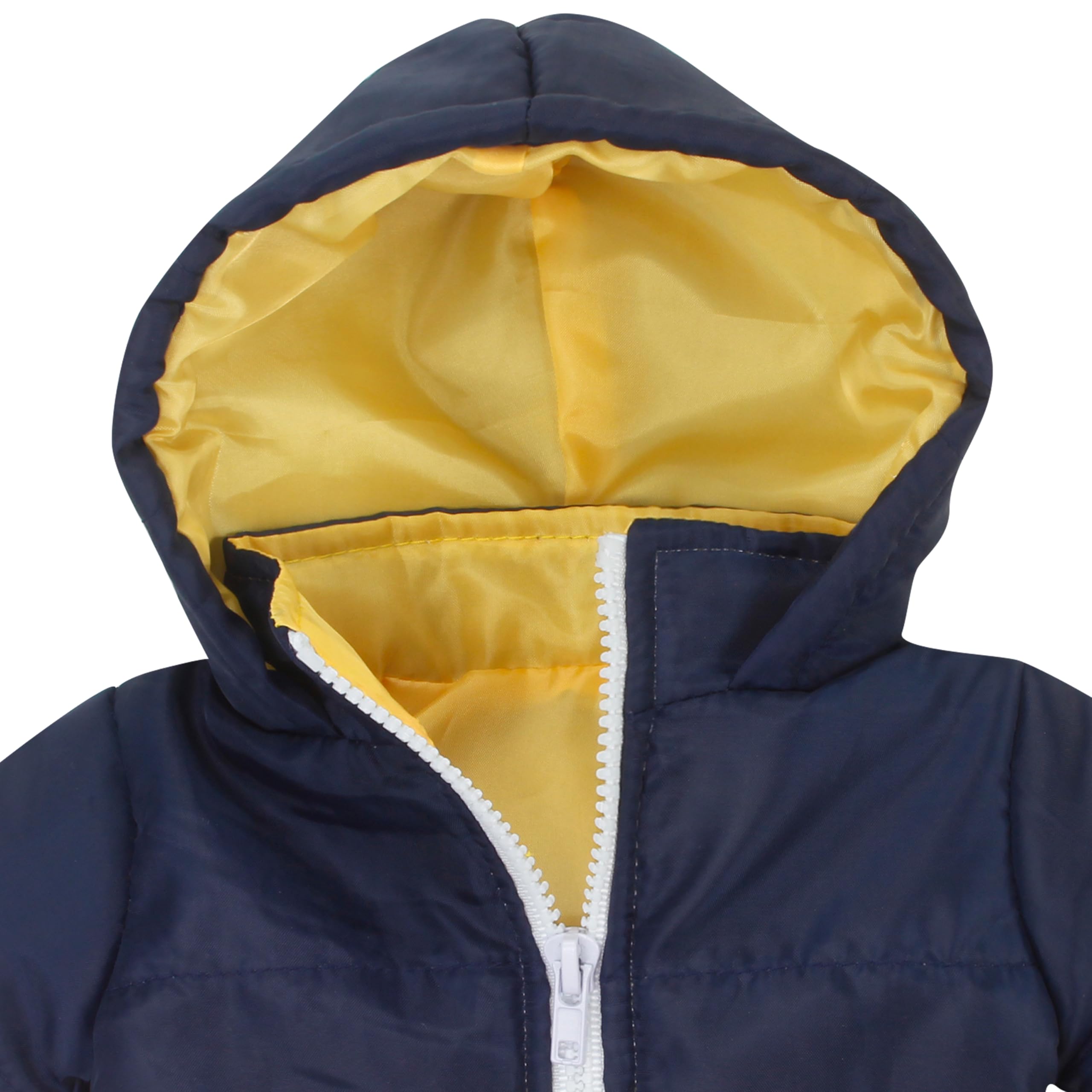 Sophia's Quilted Two-Tone Jacket with Hood, Zipper and Pockets for 18 Inch Boy Dolls, Navy/Yellow