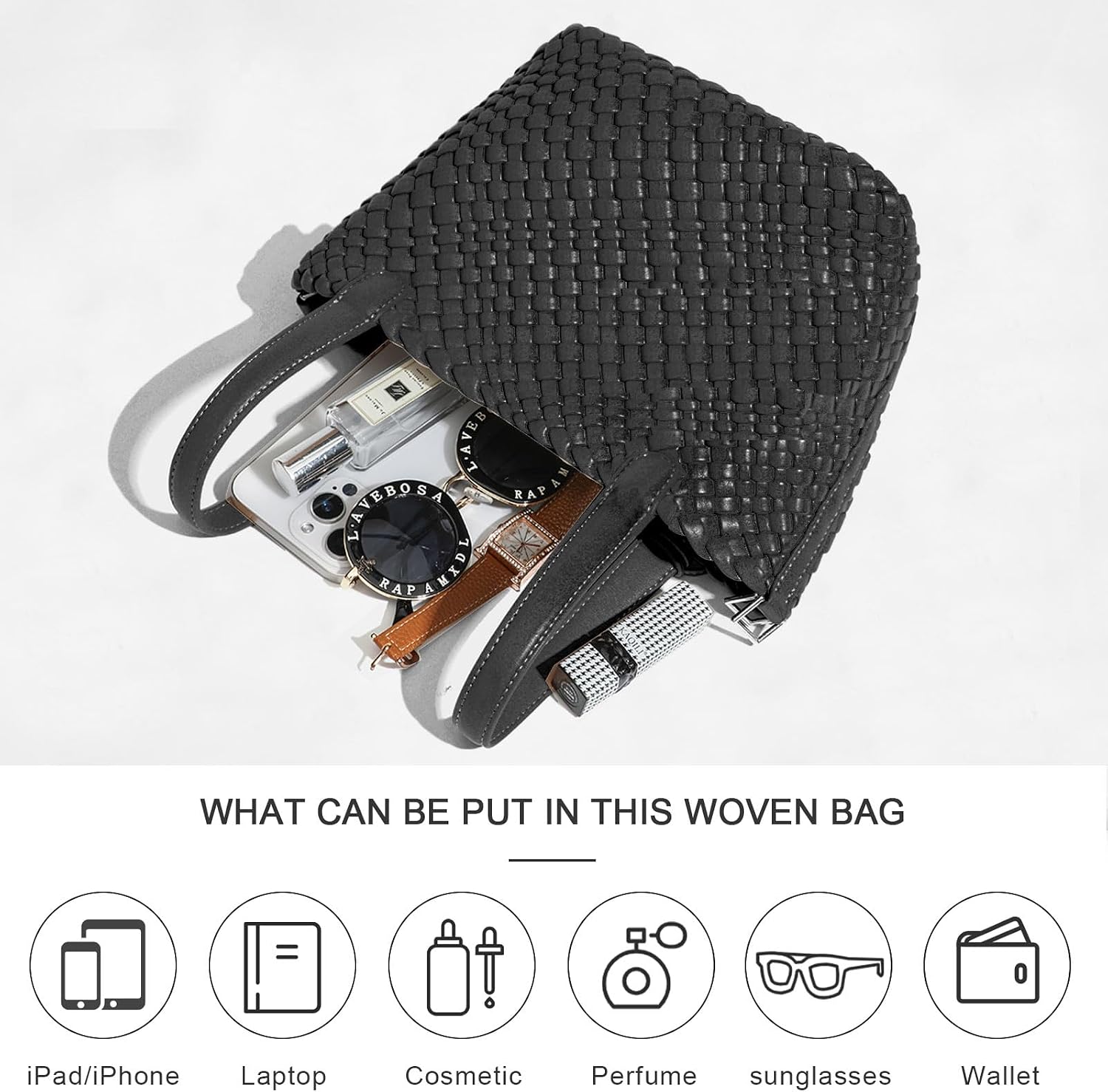 Lock Design Woven Bucket Purse for Women, Vegan Leather Tote Bags, Top Handle Handbag Shoulder Bag with Small Purses | Vegetable Basket