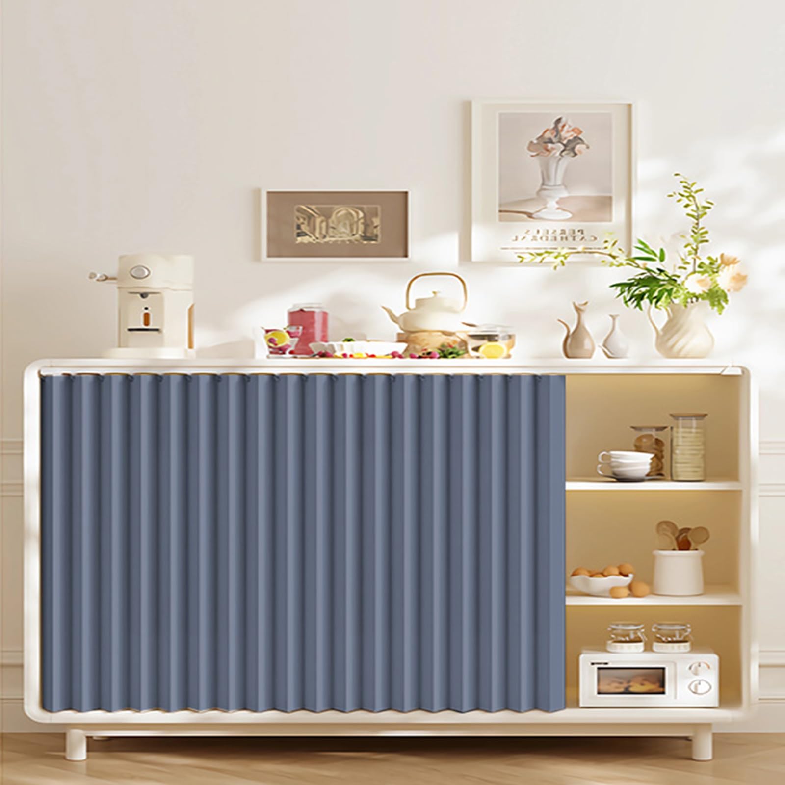 Store coulissant bleu foncé 100 x 100 cm imitation lin occultant et résistant sans perçage