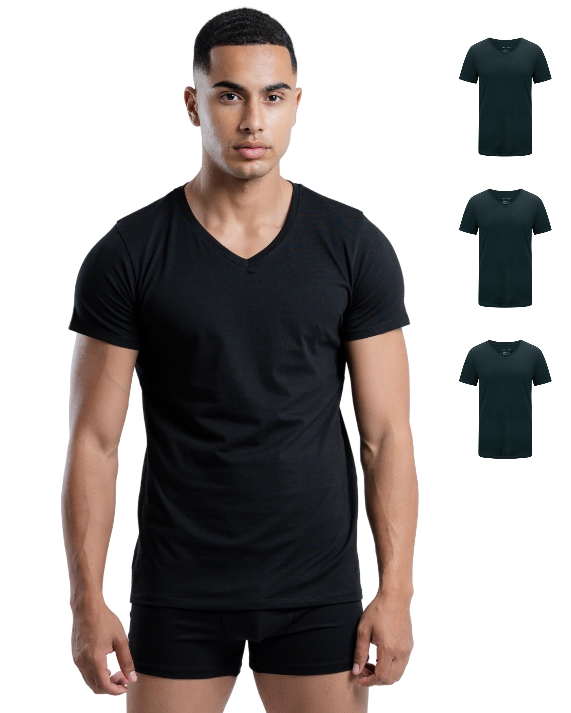 SKIPPER Confezione da 3 Magliette Intime Uomo con Scollo a V – T-Shirt Intimo in Cotone Stretch, Slim Fit, Traspirante e Indeformabile – S-3XL