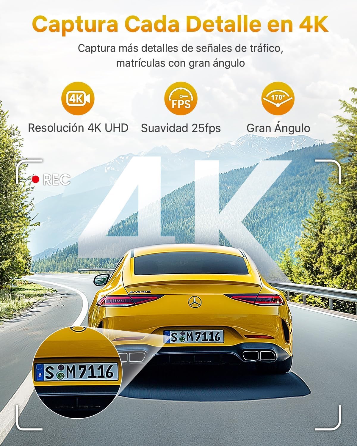 GKU 4K Dashcam WiFi con Tarjeta 64GB, Dash CAM Coche UHD 2160P, Cámara Coche Gran Angular 170°, Visión Nocturna WDR, App, Sensor G, Grabación en Bucle, Aparcamiento 24H, hasta 256GB