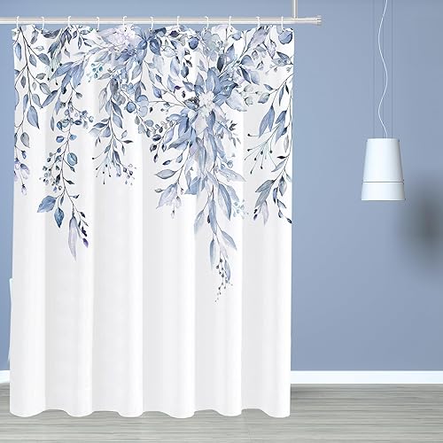 Vista 529 de Tititex - Juego de cortinas de ducha de eucalipto verde oliva, hojas de acuarela en la parte superior con decoración floral de baño, 60 x 72 Hojas