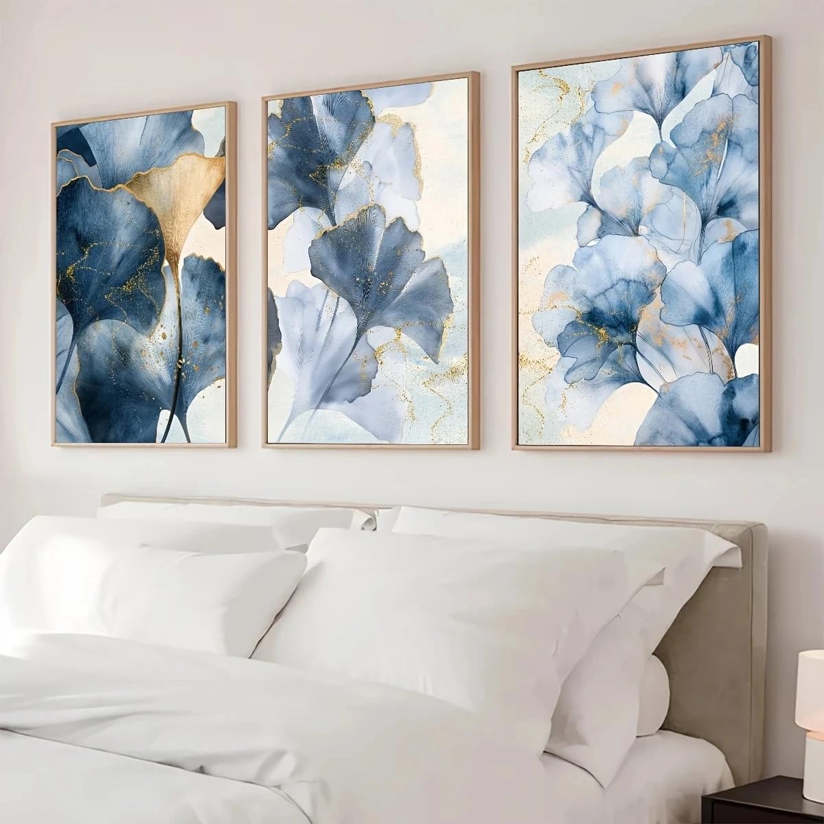 Ltjiajuypd Frameless Blue Gold Apricot Leaf Wall Art Abstract Plant Modern Living Room Home Decor Bedroom Kitchen Canvas Poster(40X55cm-3Pcs)