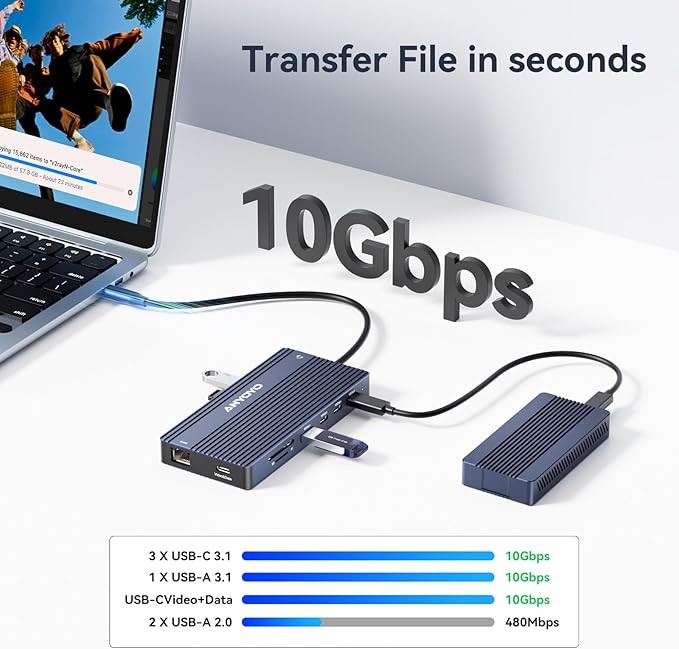 Hub USB C ANYOYO 14 en 1, 3 Monitores, Dual 4K, 100W PD miniatura 3