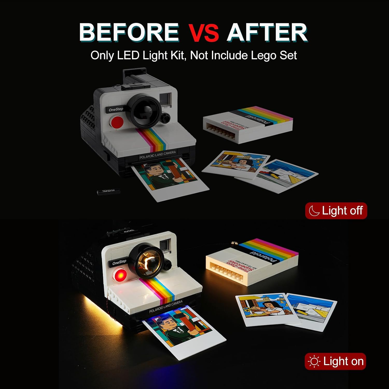 LED Lighting Kit for Polaroid OneStep SX-70 Camera, Compatible with Lego 21345 Building Block Models