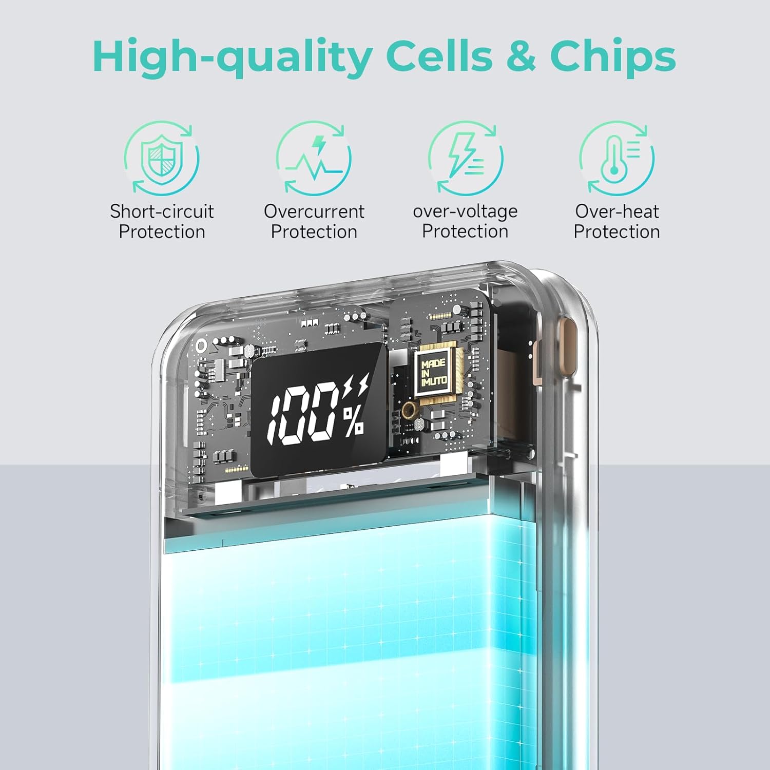 Internal components of imuto X30 Power Bank showing safety protections