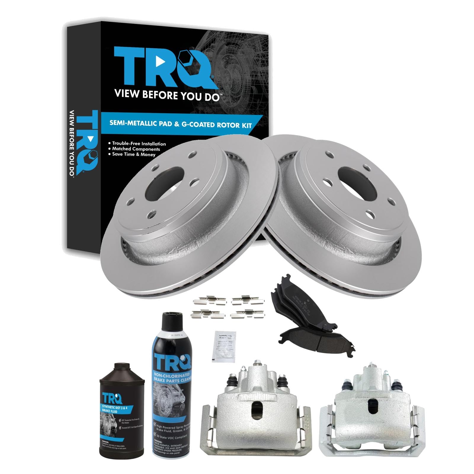 TRQ Rear Brake Pad &amp; Rotor Kit Compatible with 07-09 Chrysler 02-10 Dodge 11-18 Ram