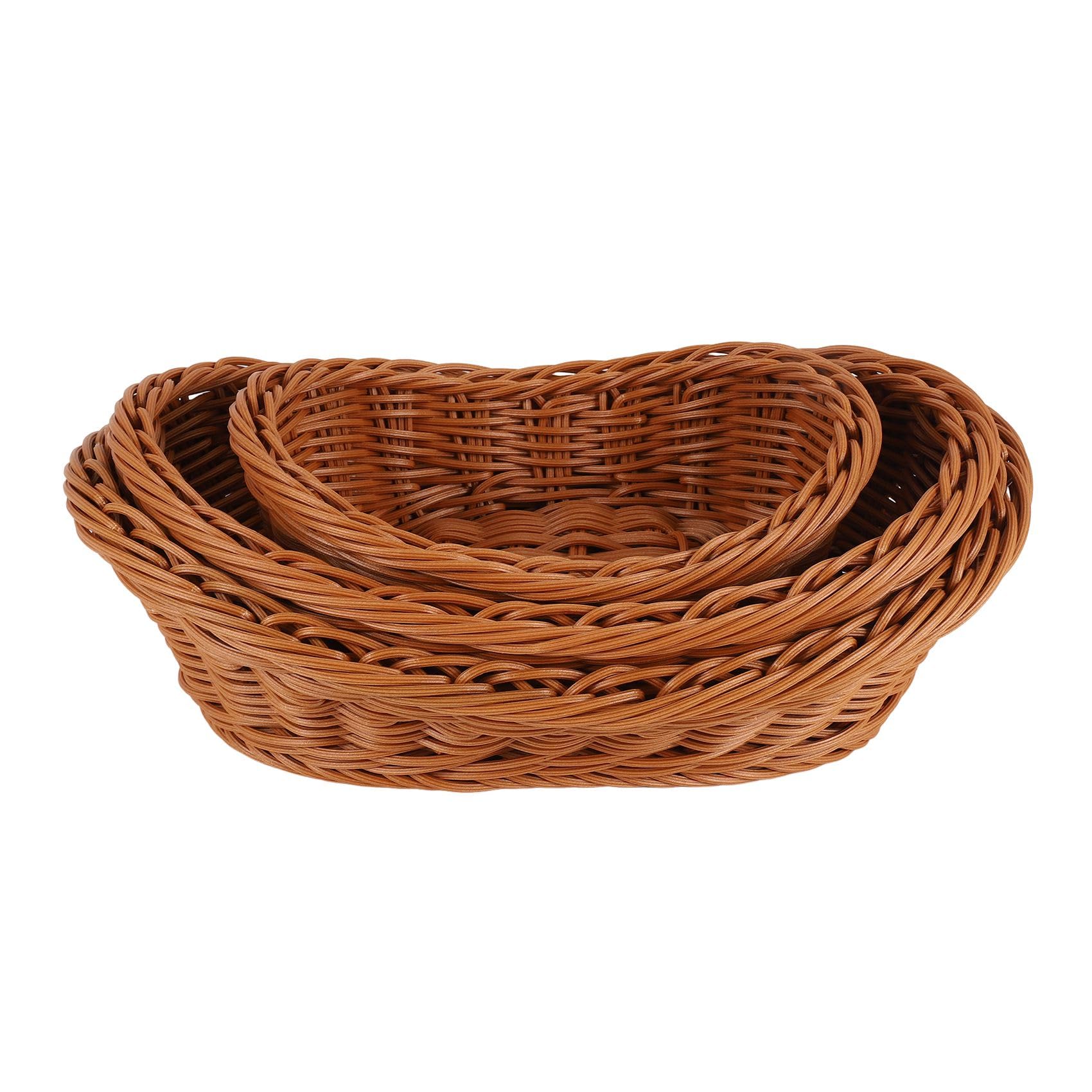 Juego de 3 cestas de servicio para cesta de pan tejida de mimbre, cesta de almacenamiento para mesa de almacenamiento cosmético de frutas y baño