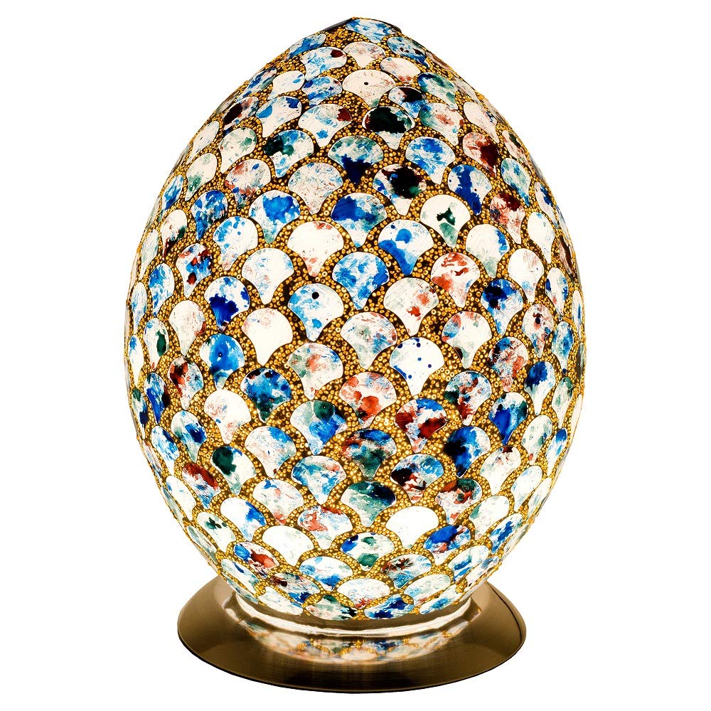 Britalia LED Blue Mosaic Tile Vintage Egg Table Lamp 30cm | 470 Lumen Warm White LED Lamp Included | Desk Light
