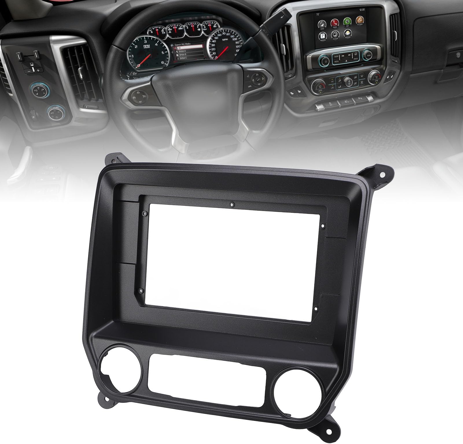 Fabater 10.1in Car Stereo Radio Fascia, Stylish Look Navigation Panel Frame Double Din Car Stereo Dash Radio Fascia Kit Replacement for 1500 2500 3500 2014-2018, Black (Without Power Cord)