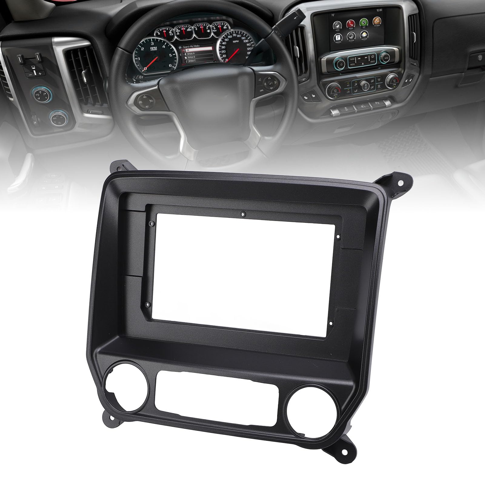 Fabater 10.1in Car Stereo Radio Fascia, Stylish Look Navigation Panel Frame Double Din Car Stereo Dash Radio Fascia Kit Replacement for 1500 2500 3500 2014-2018, Black (Without Power Cord)