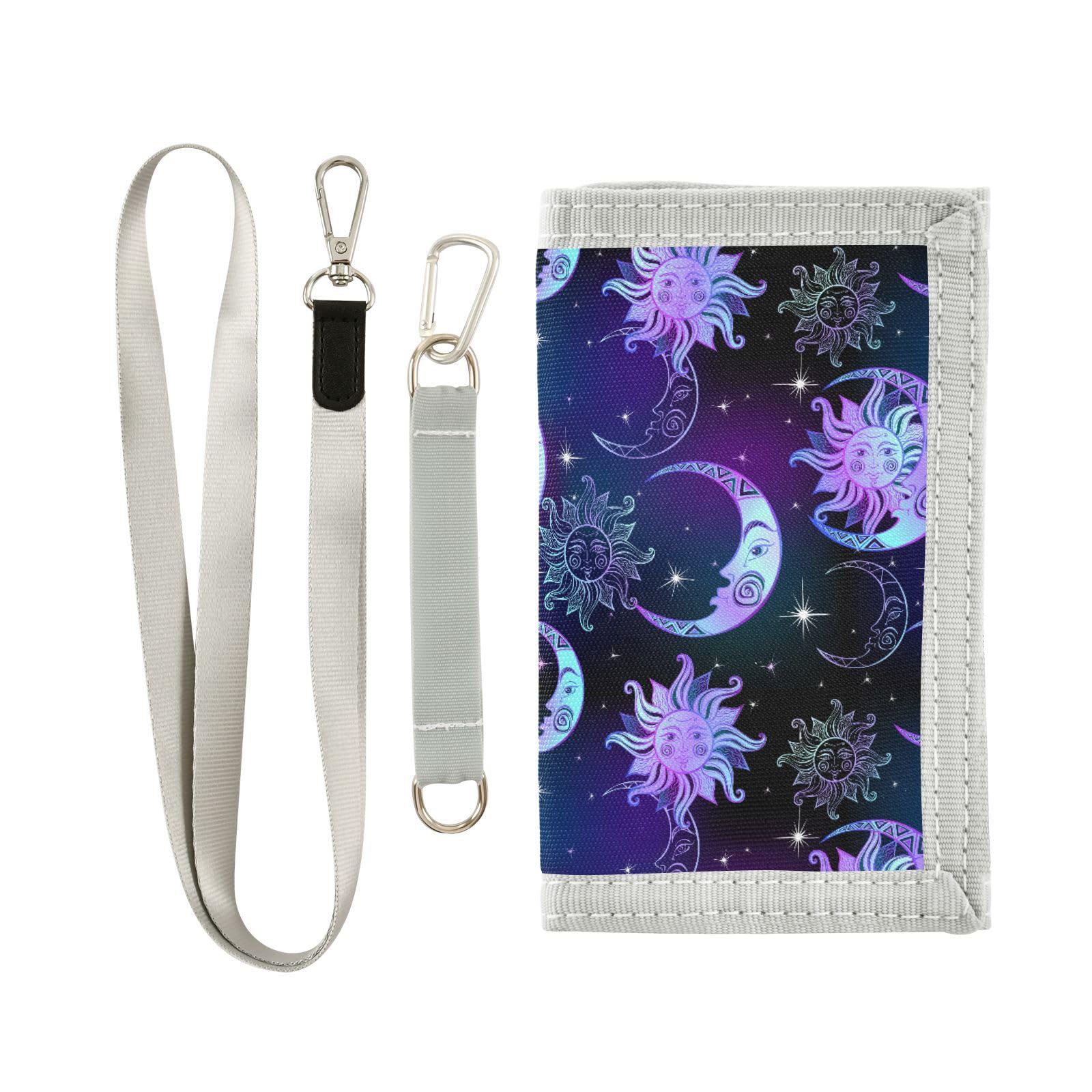 JHKKU Moon Sun Star Trifold Wallets for Kids Boys Girls, Outdoor Sports Wallet for Teen, with Zipper Coin Pocket Novelty Purse