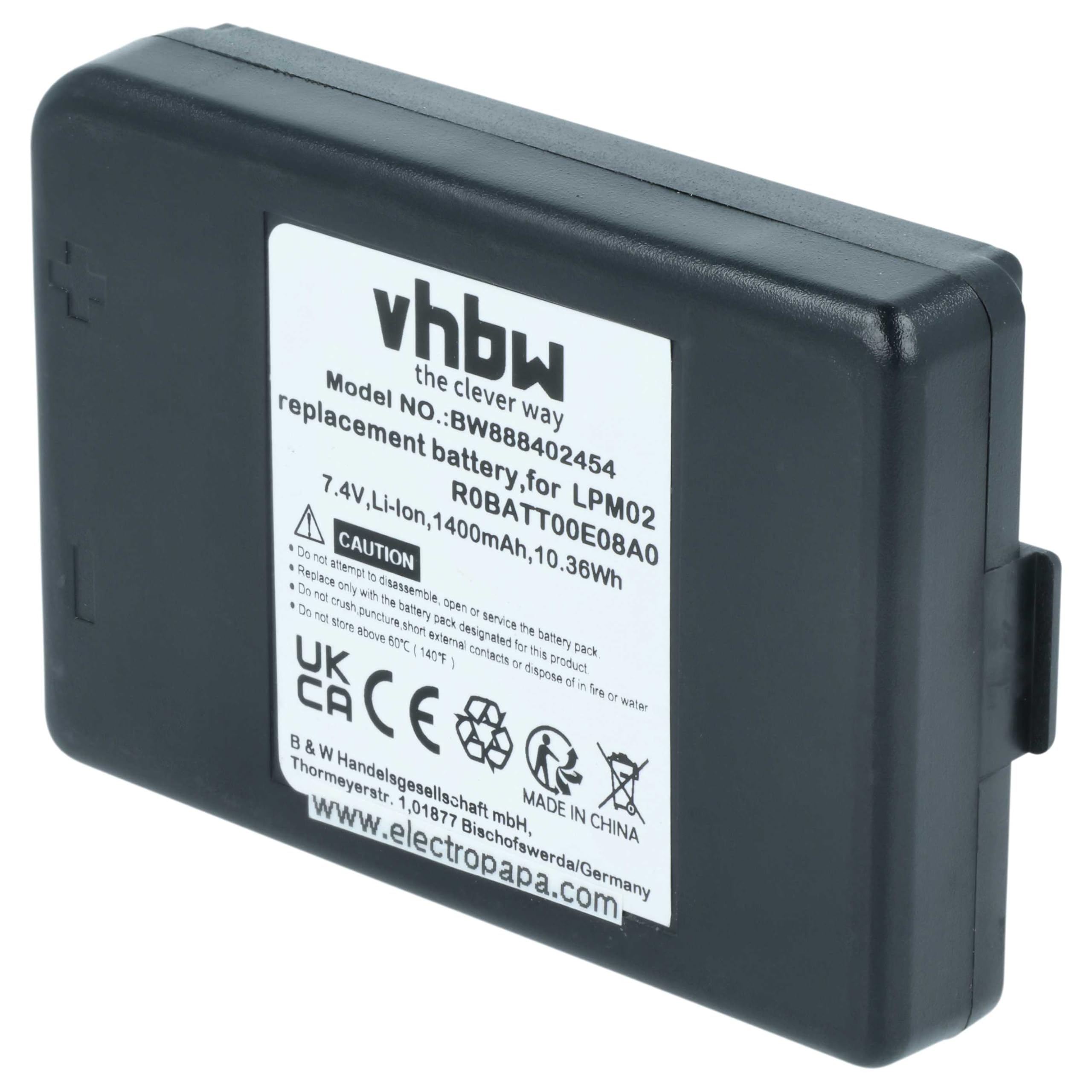 vhbw 2X batería reemplaza Autec R0BATT00E08A0, LPM02 para Mando a Distancia Industrial (1400 mAh, 7,4 V, Li-Ion)
