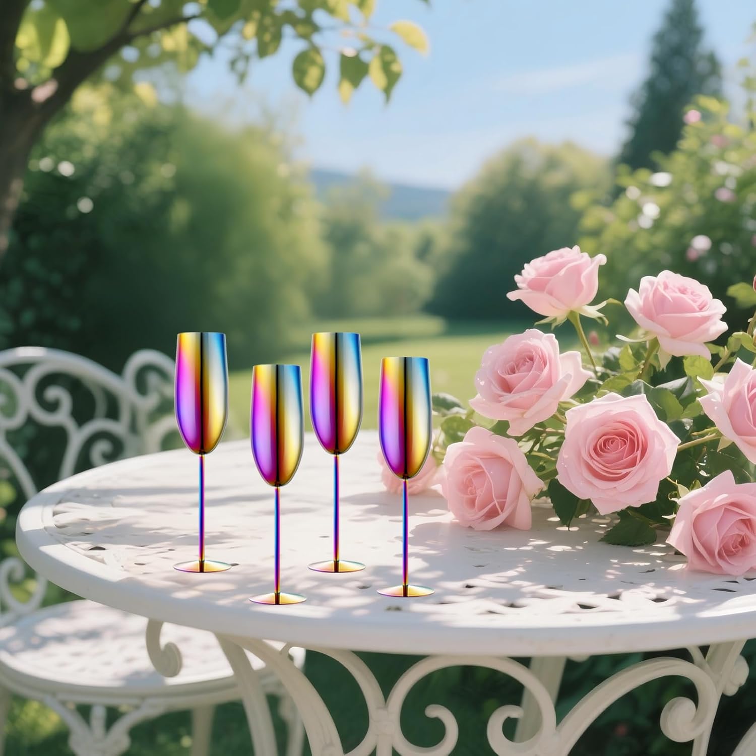 Stainless Steel Champagne Flutes Set of 4-Wedding &Birthday Gifts,8.5 Oz Unbreakable Champagne Glass with Long Stem,Reusable Indoor Outdoor Drinkware (Colorful) - Image 3