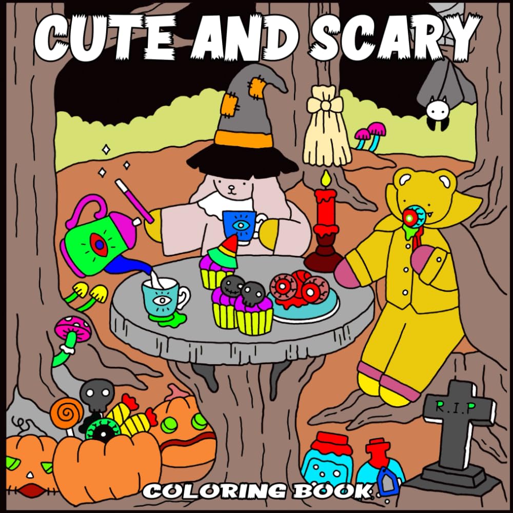 Cute and Scary: Spooky Cutie Coloring Book for Adults and Teens Adorable Animals Characters for Relaxation