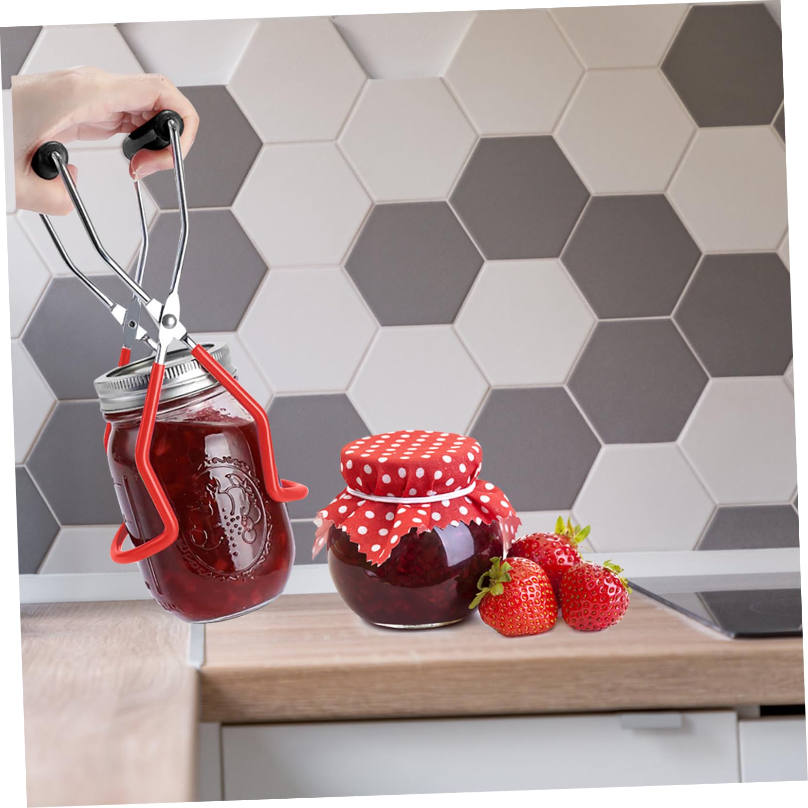 OUNONA Set Ustensiles Cuisine Professionnelle pour Mise en Conserve Pinces à Bocaux, Support à Couvercles, Acier Inoxydable et Silicone, pour Fabrication de Confiture