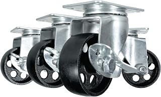 POWERTEC 3 Inch Cast Iron Swivel Caster Wheels Set of 4, Heavy Duty 992 lbs Loads, Plate Casters - 2 with Brake & 2 Without, for Cart, Dolly and Workbenches (17225)